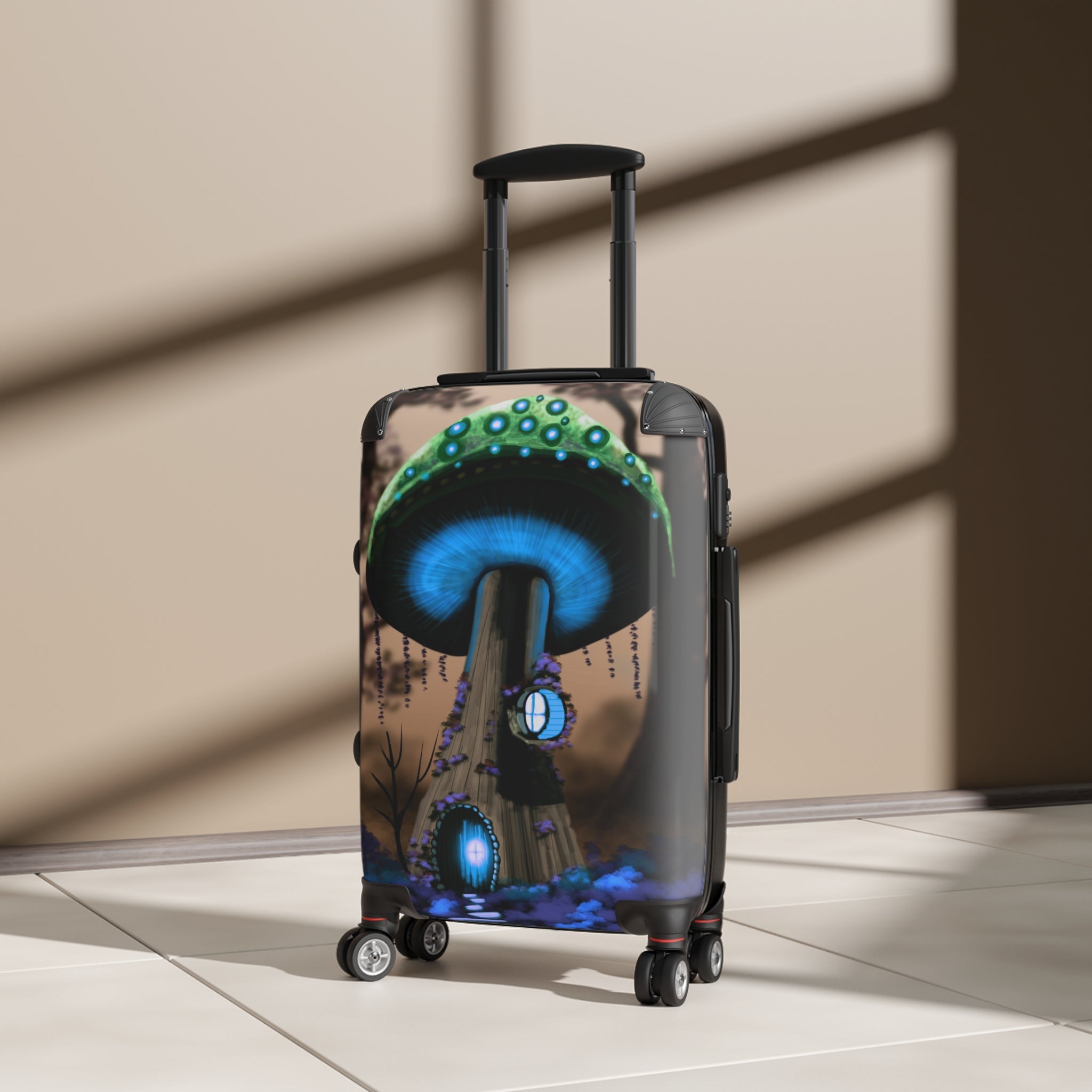 Glow Mushroom Suitcase — Fantasy Luggage with Neon Fungi Design