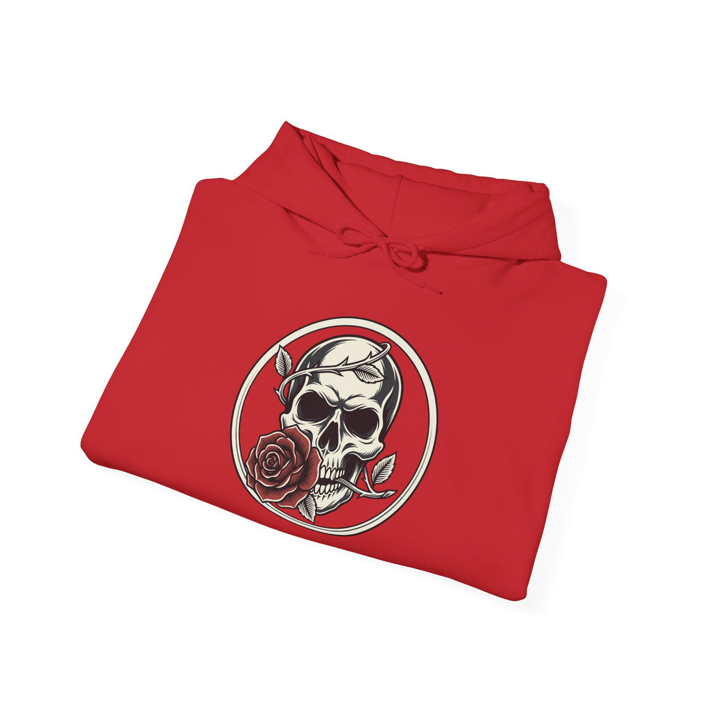 Skull & Rose Hoodie — Gothic Skull Rose Graphic Hooded Sweatshirt