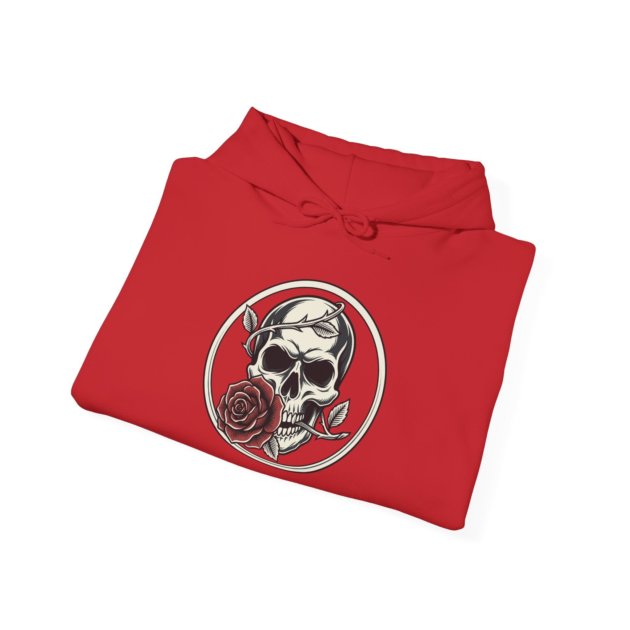 Skull & Rose Hoodie — Gothic Skull Rose Graphic Hooded Sweatshirt