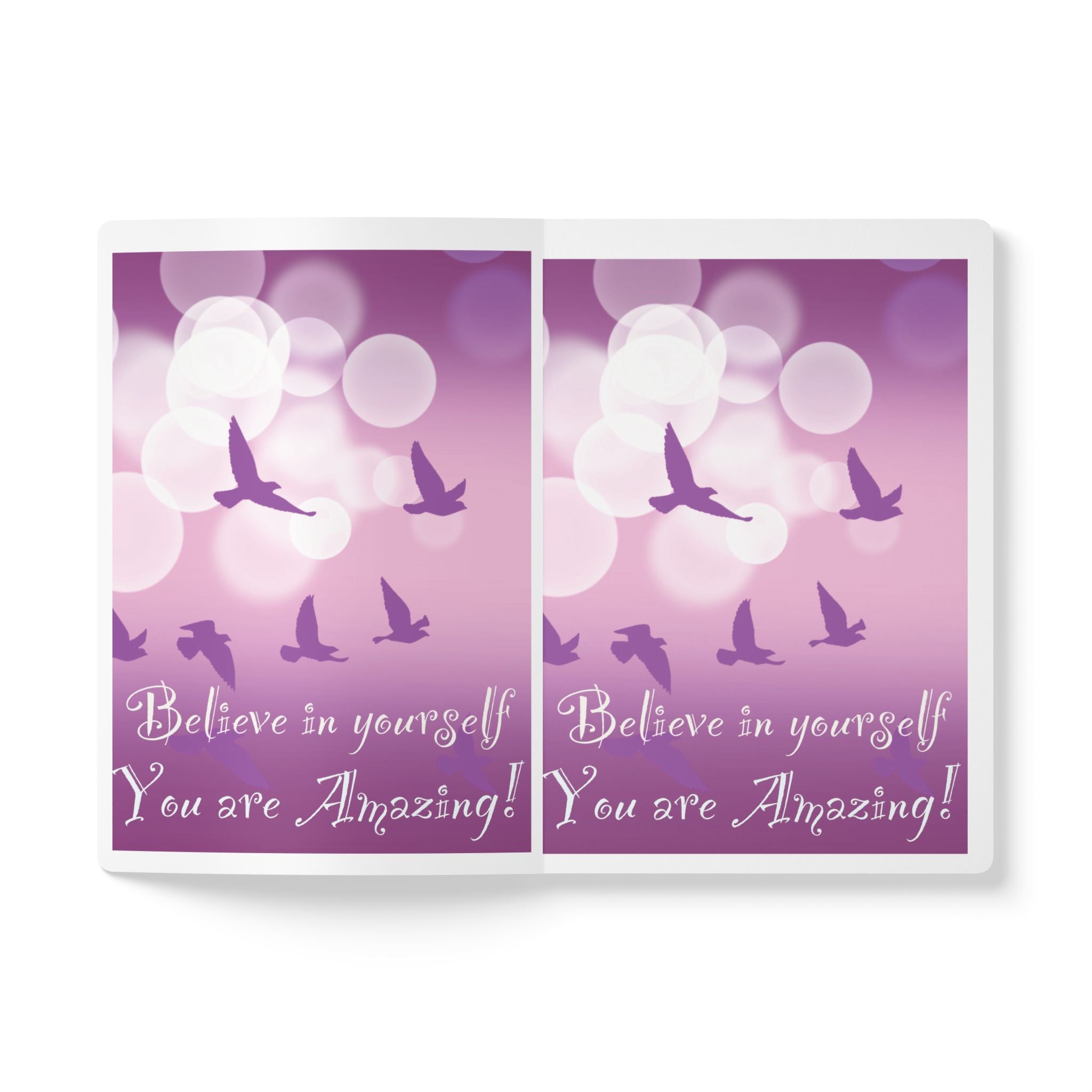 Inspirational Softcover Journal — "Believe in Yourself, You Are Amazing" (Purple Birds)