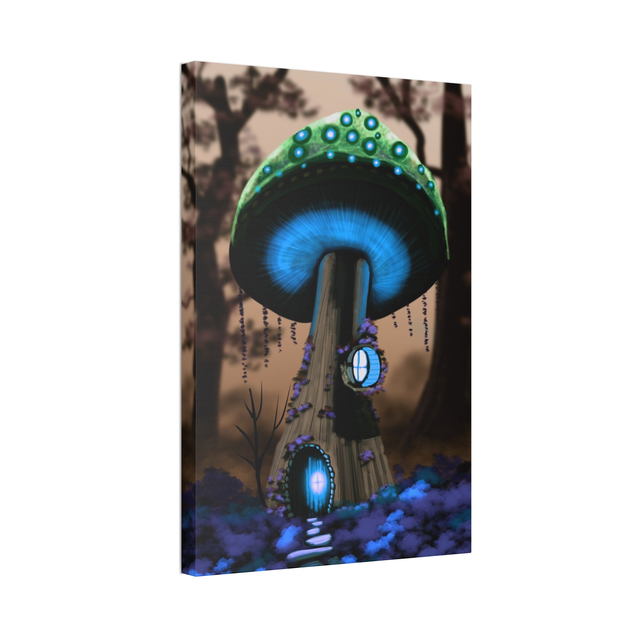 Mushroom House Canvas Print — Fantasy Woodland Wall Art