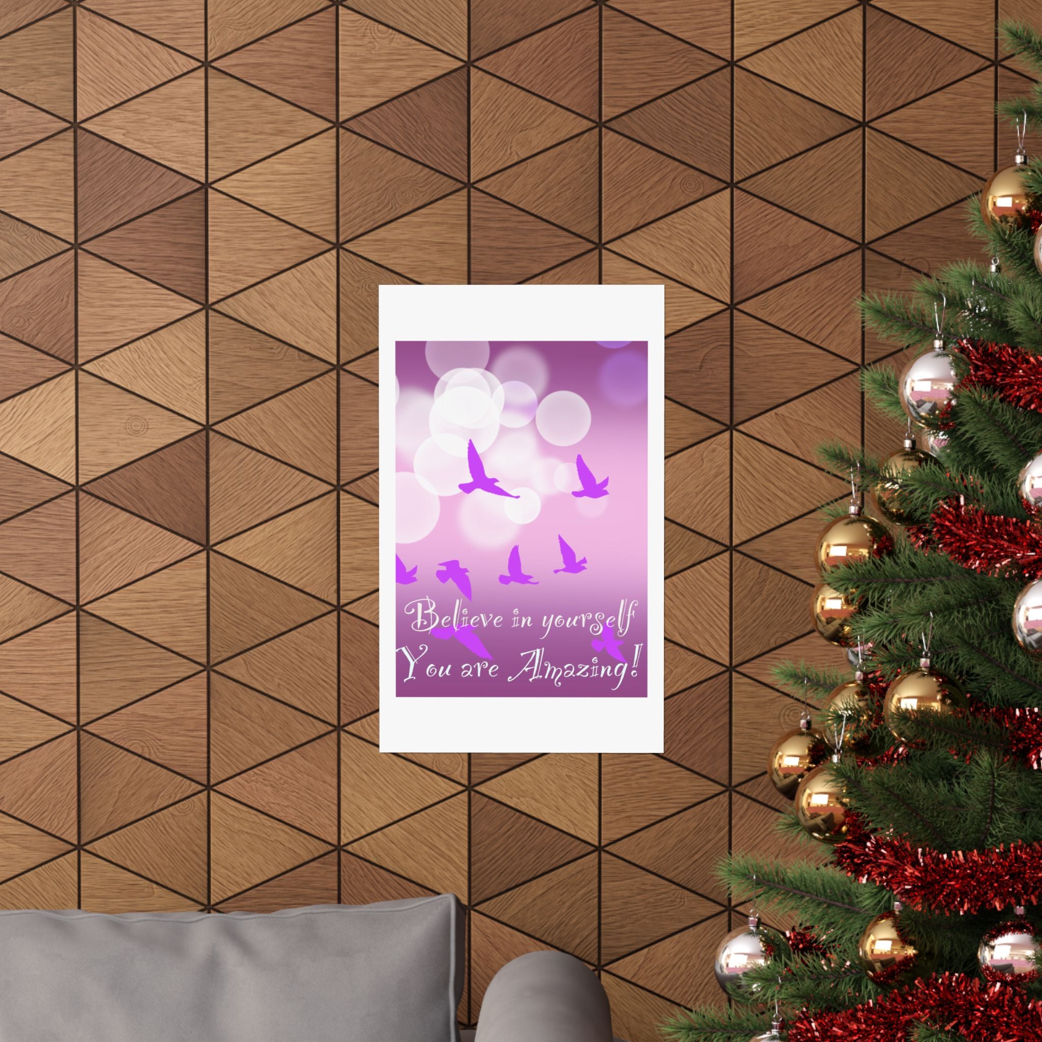 Believe in Yourself Inspirational Poster — Pink Birds Motivational Wall Art