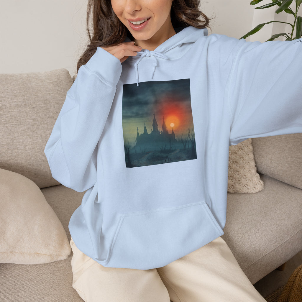 Sunset Castle Hoodie — Atmospheric Fantasy Landscape Sweatshirt