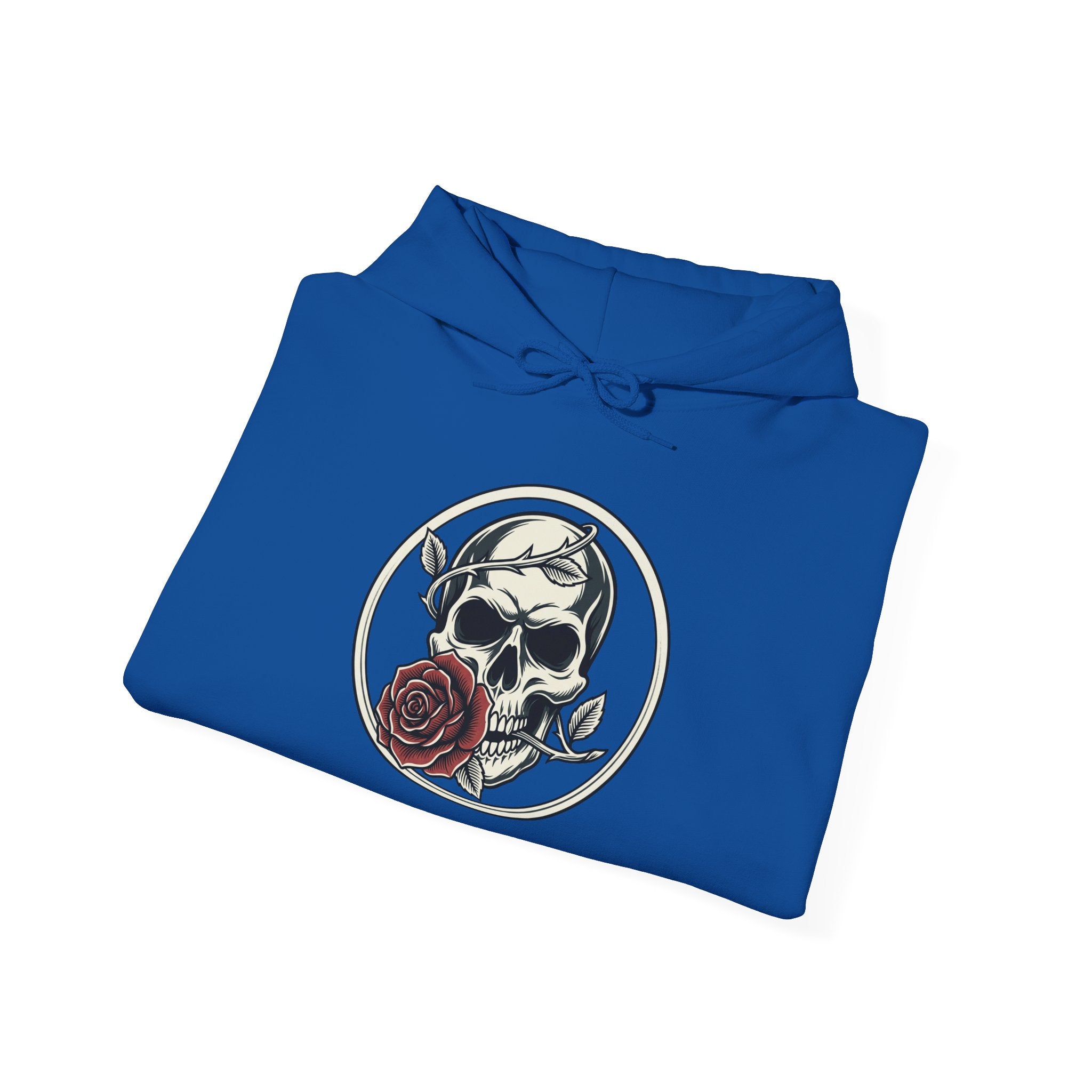 Skull & Rose Hoodie — Gothic Skull Rose Graphic Hooded Sweatshirt
