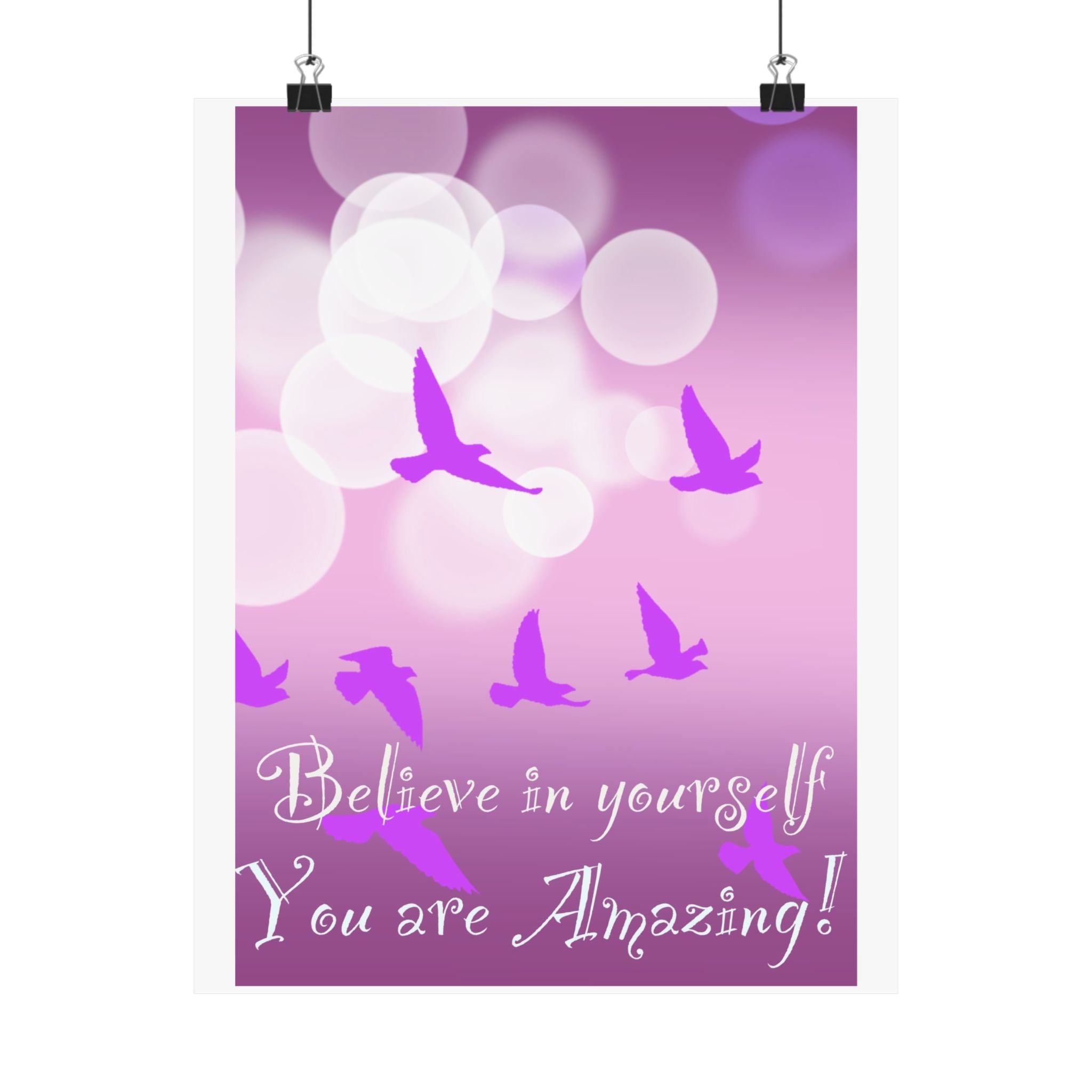 Believe in Yourself Inspirational Poster — Pink Birds Motivational Wall Art