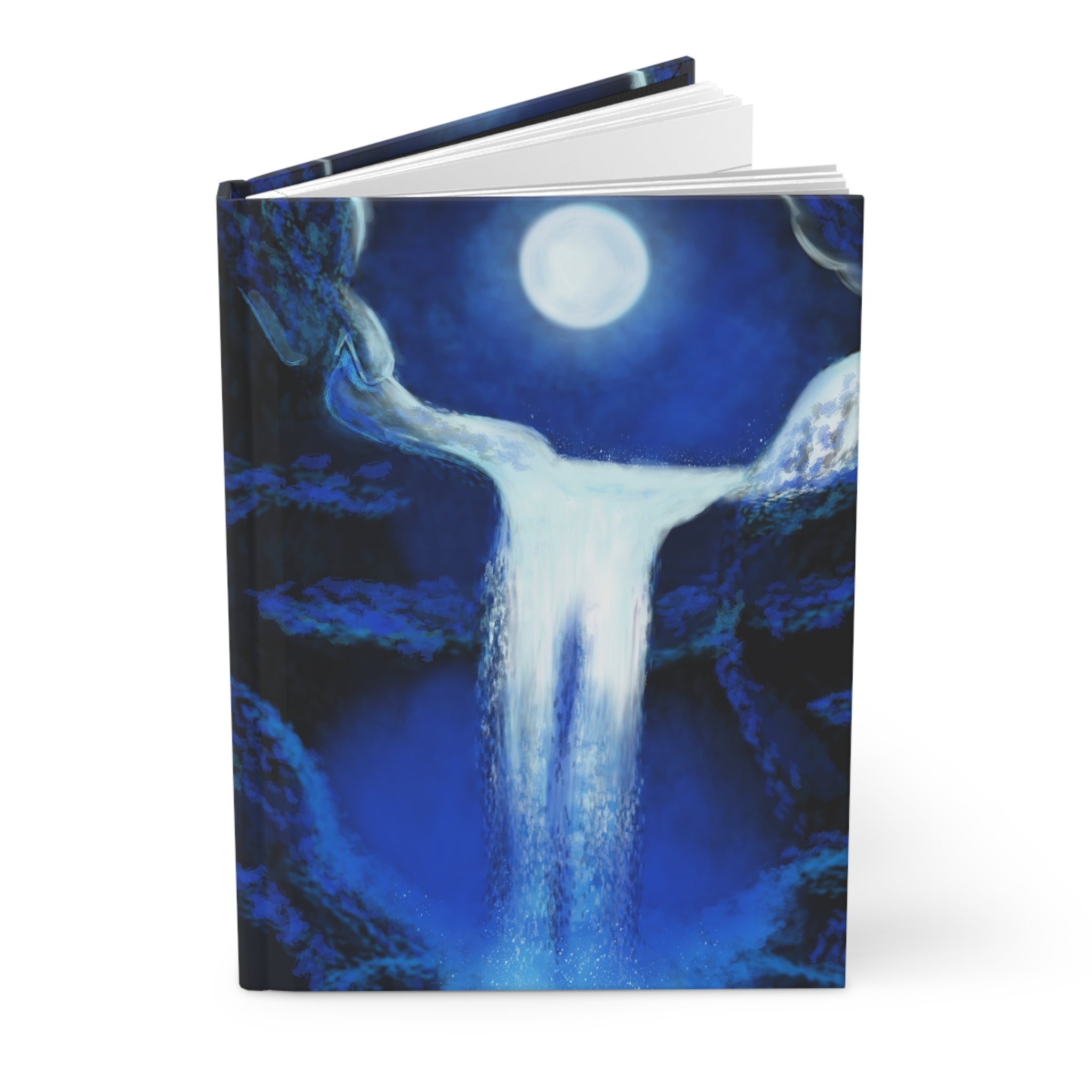Moonlit Waterfall Hardcover Journal — Blue Fantasy Notebook for Dreams, Reflection & Creative Writing