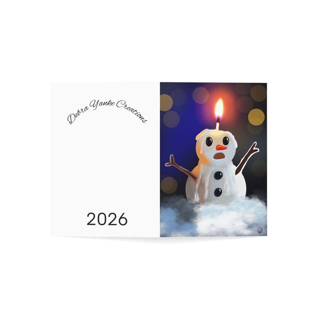 Holiday Candle Snowman Greeting Card — Funny Winter Birthday & Christmas Note (1/10/30/50 pcs)