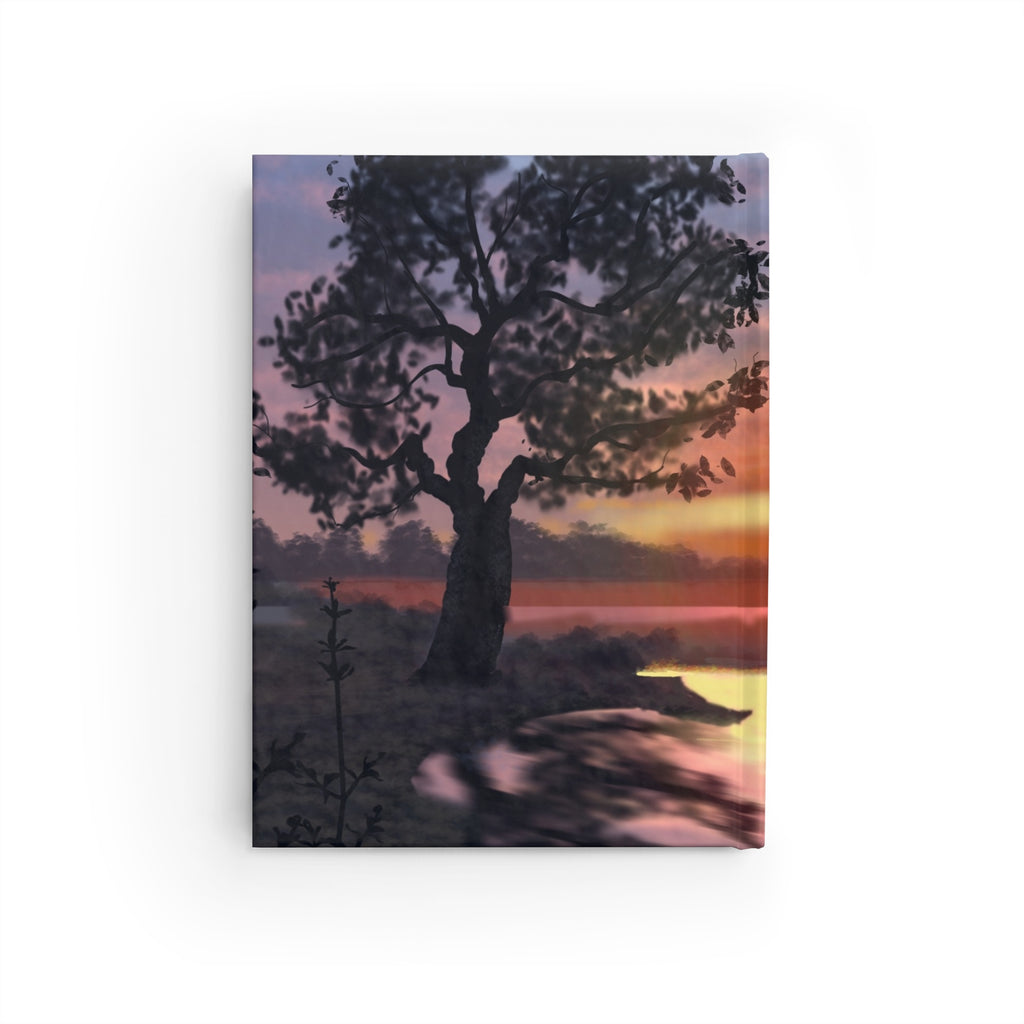 Sunset Shoreline Ruled Journal — Serene Tree & Flying Geese Notebook