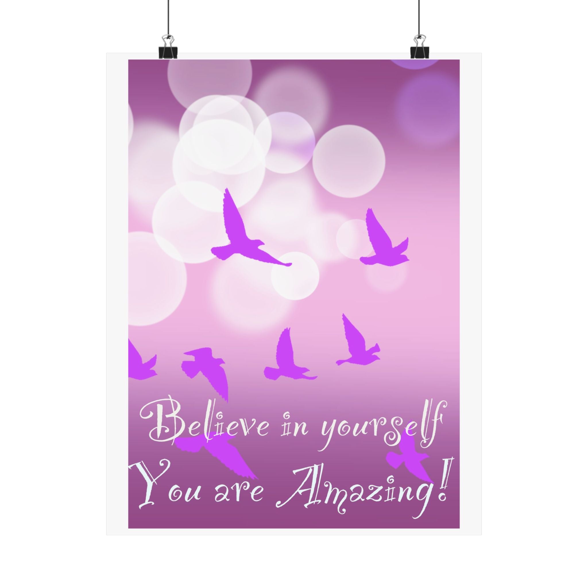 Believe in Yourself Inspirational Poster — Pink Birds Motivational Wall Art