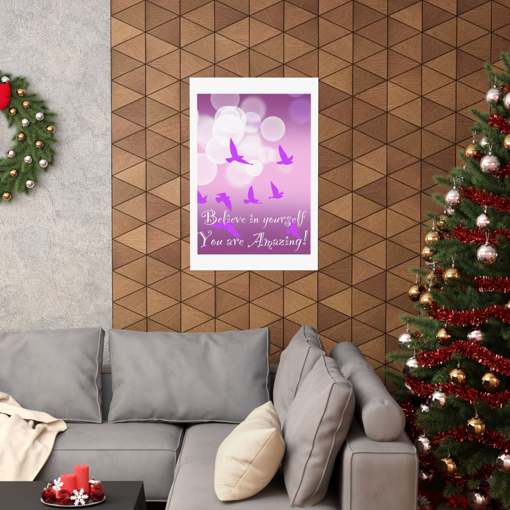 Believe in Yourself Inspirational Poster — Pink Birds Motivational Wall Art