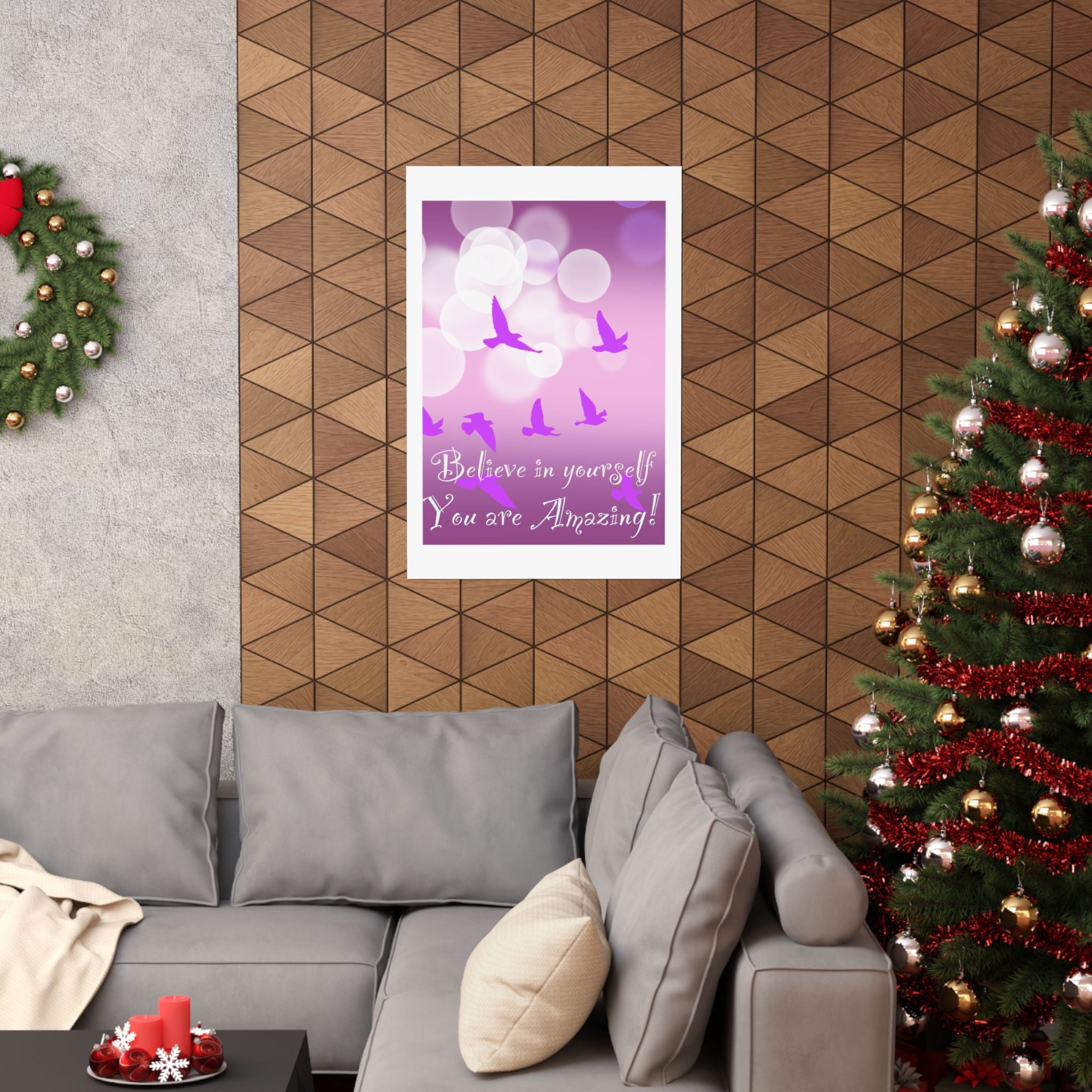 Believe in Yourself Inspirational Poster — Pink Birds Motivational Wall Art