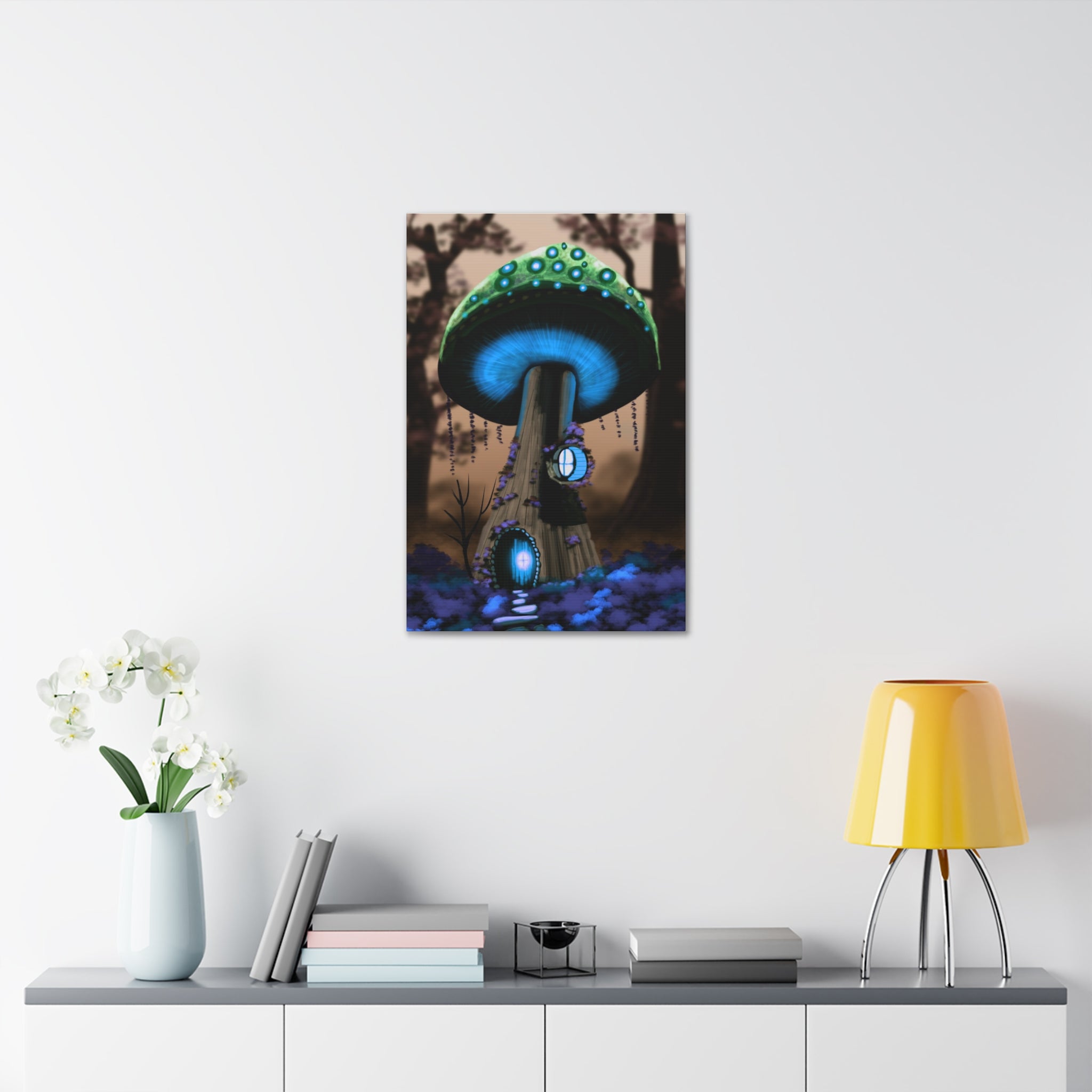 Mushroom House Canvas Print — Fantasy Woodland Wall Art