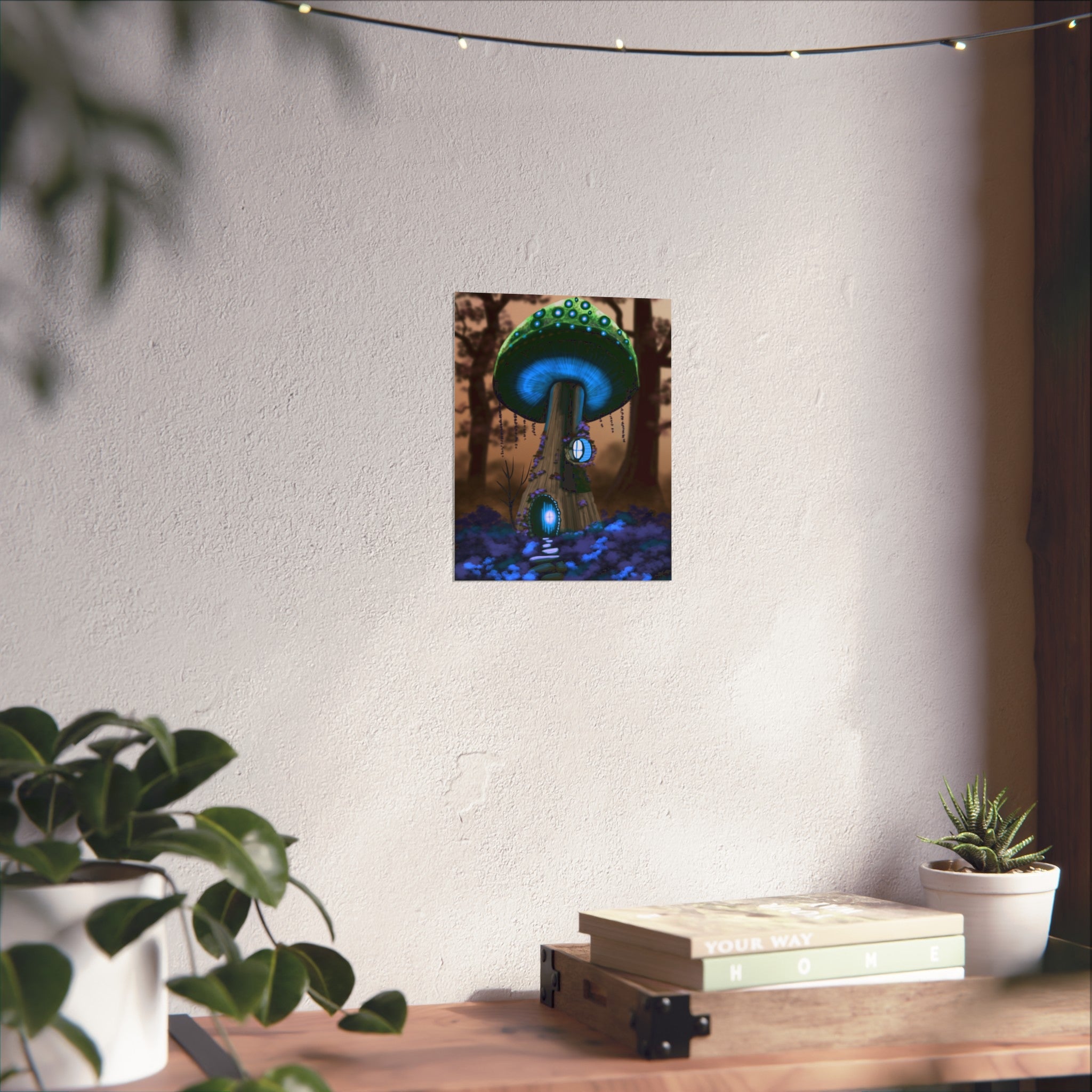Blue Mushroom Fairy House Fine Art Poster
