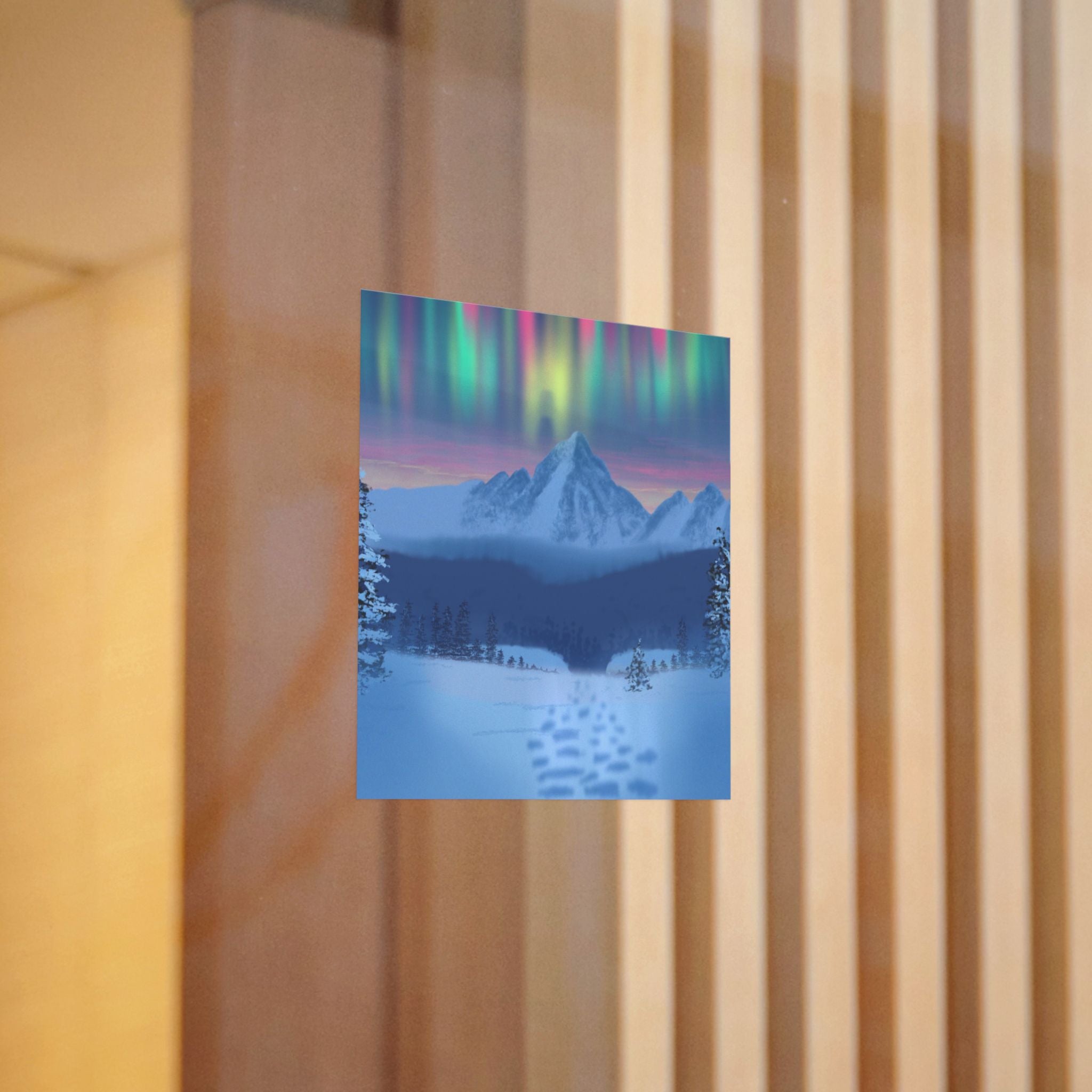 Aurora Mountain Die-Cut Sticker — Winter Snowscape Sticker