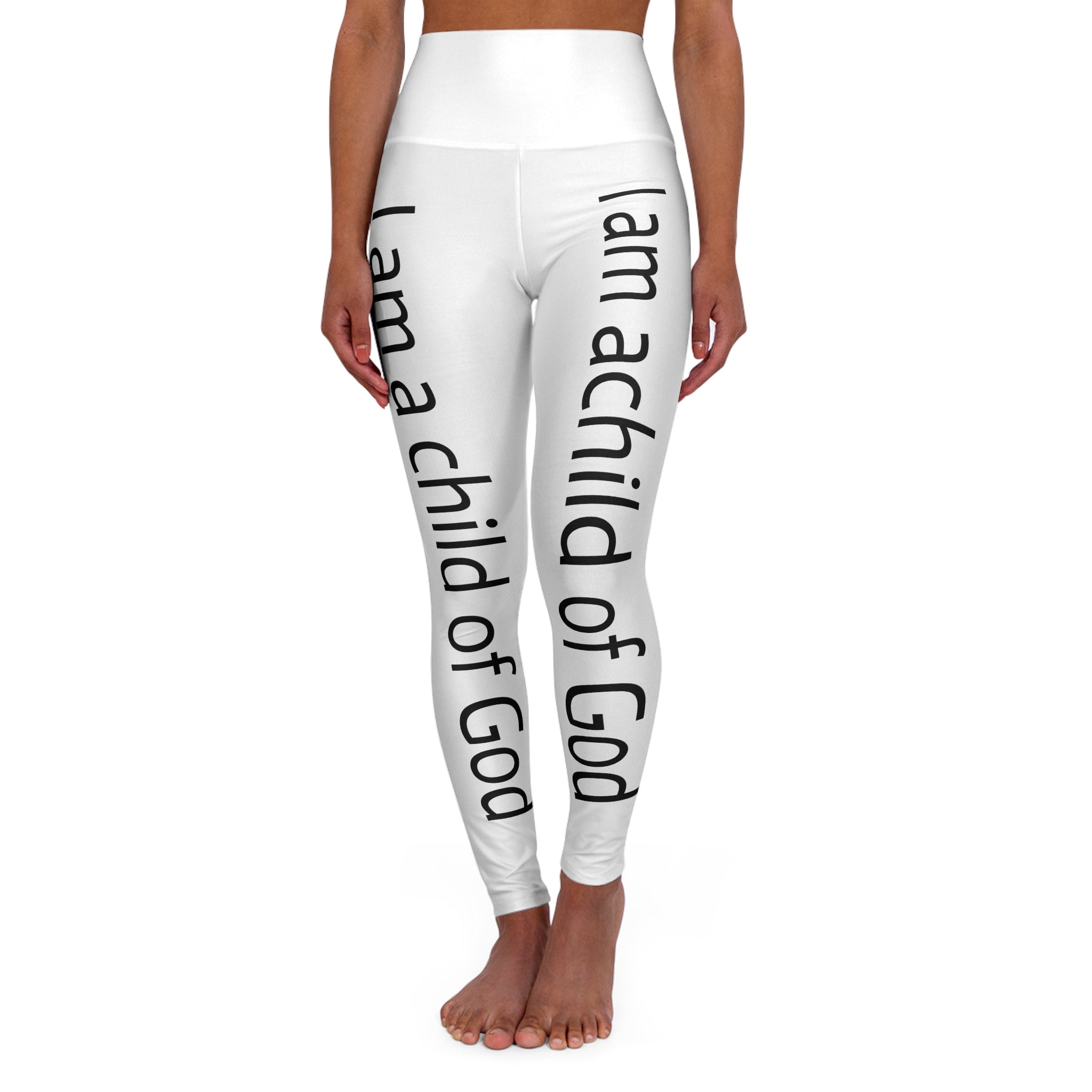 I Am a Child of God High-Waisted Yoga Leggings — Inspirational Faith Workout Tights with Heart Print