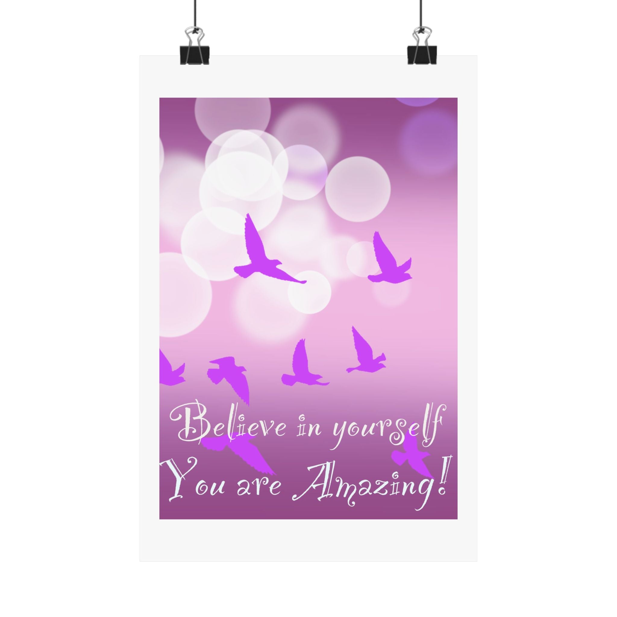 Believe in Yourself Inspirational Poster — Pink Birds Motivational Wall Art
