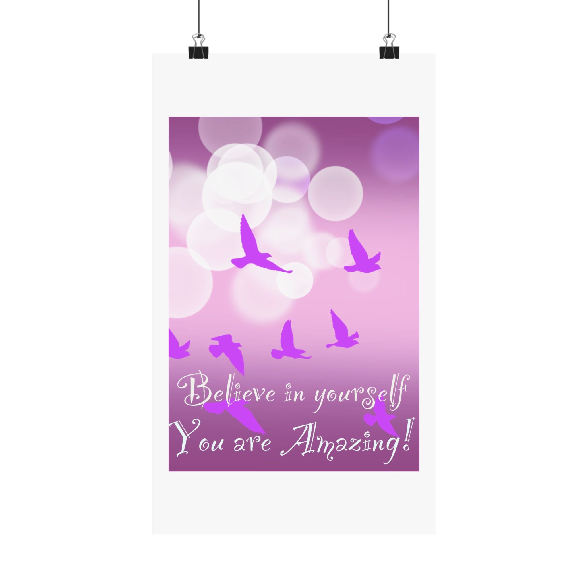 Believe in Yourself Inspirational Poster — Pink Birds Motivational Wall Art