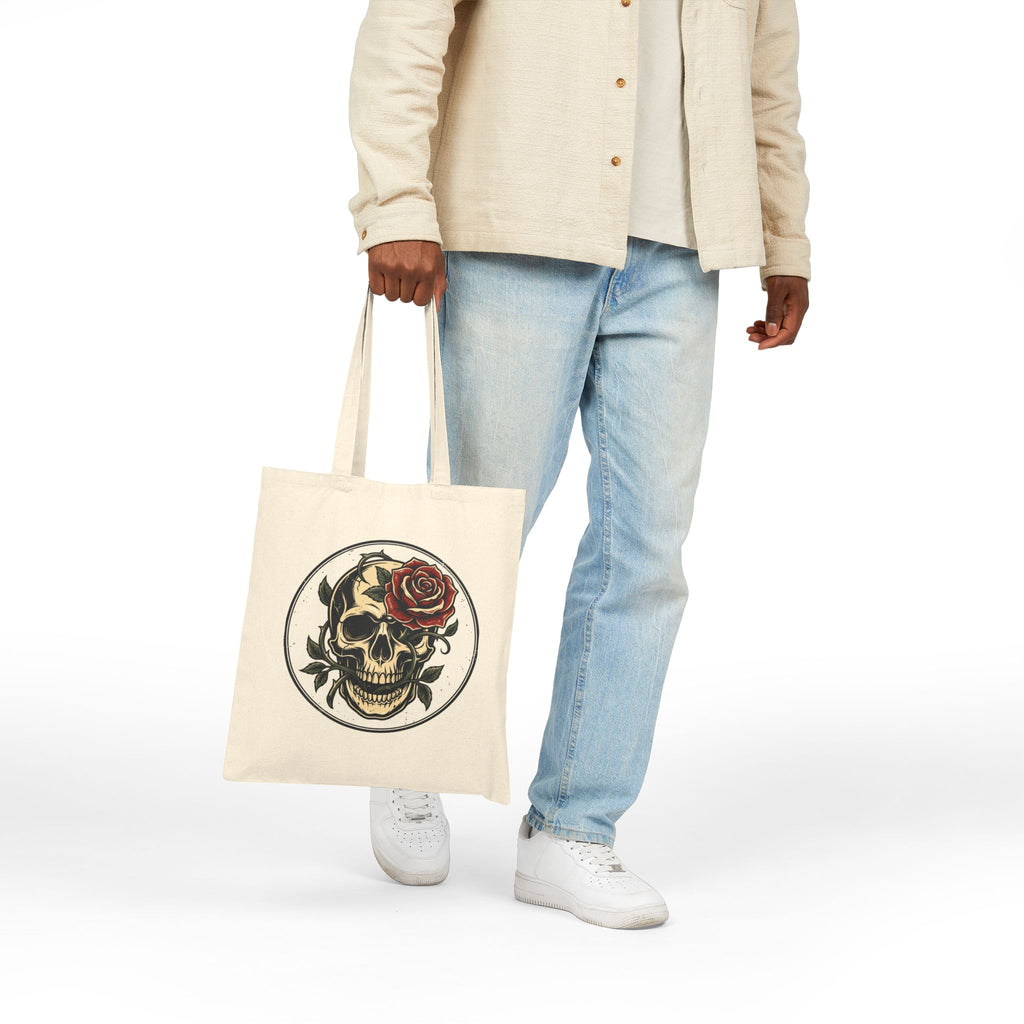 Skull & Rose Tote Bag — Gothic Canvas Shopper for Everyday, Concerts & Halloween