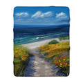 Coastal Path Sherpa Blanket — Beach Scene Fleece Throw