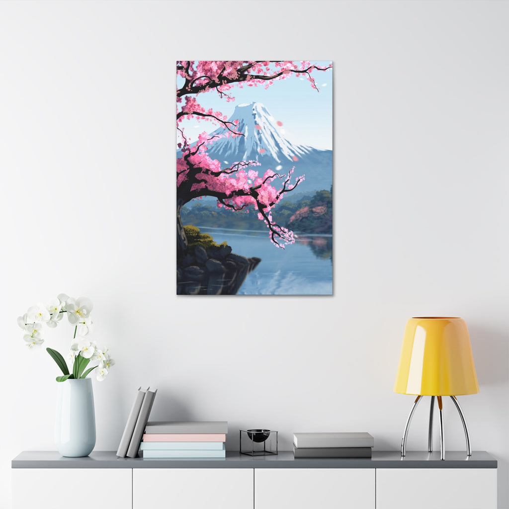 Canvas: Japanese Cherry Blossom Mount Fuji Stretched Wall Art