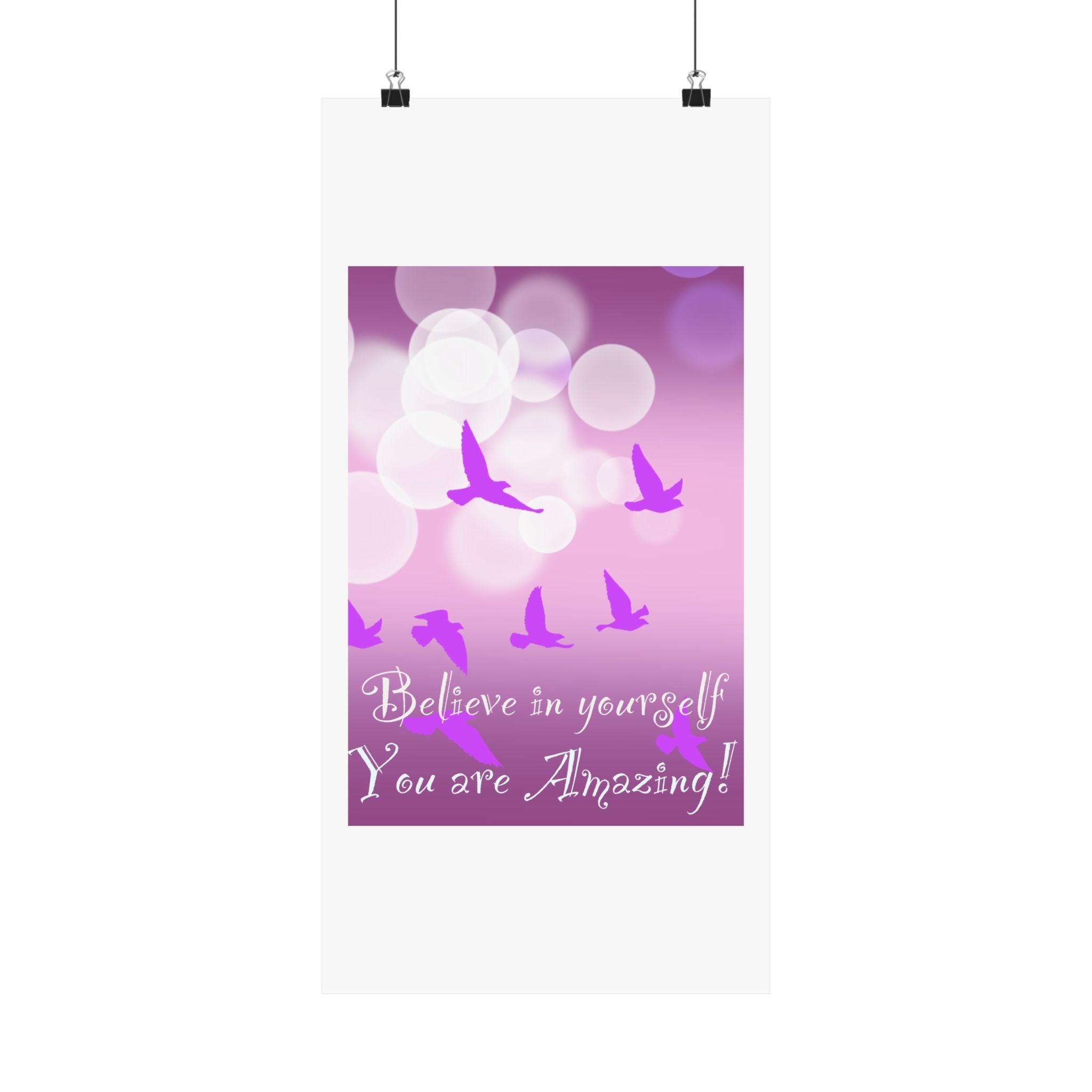 Believe in Yourself Inspirational Poster — Pink Birds Motivational Wall Art