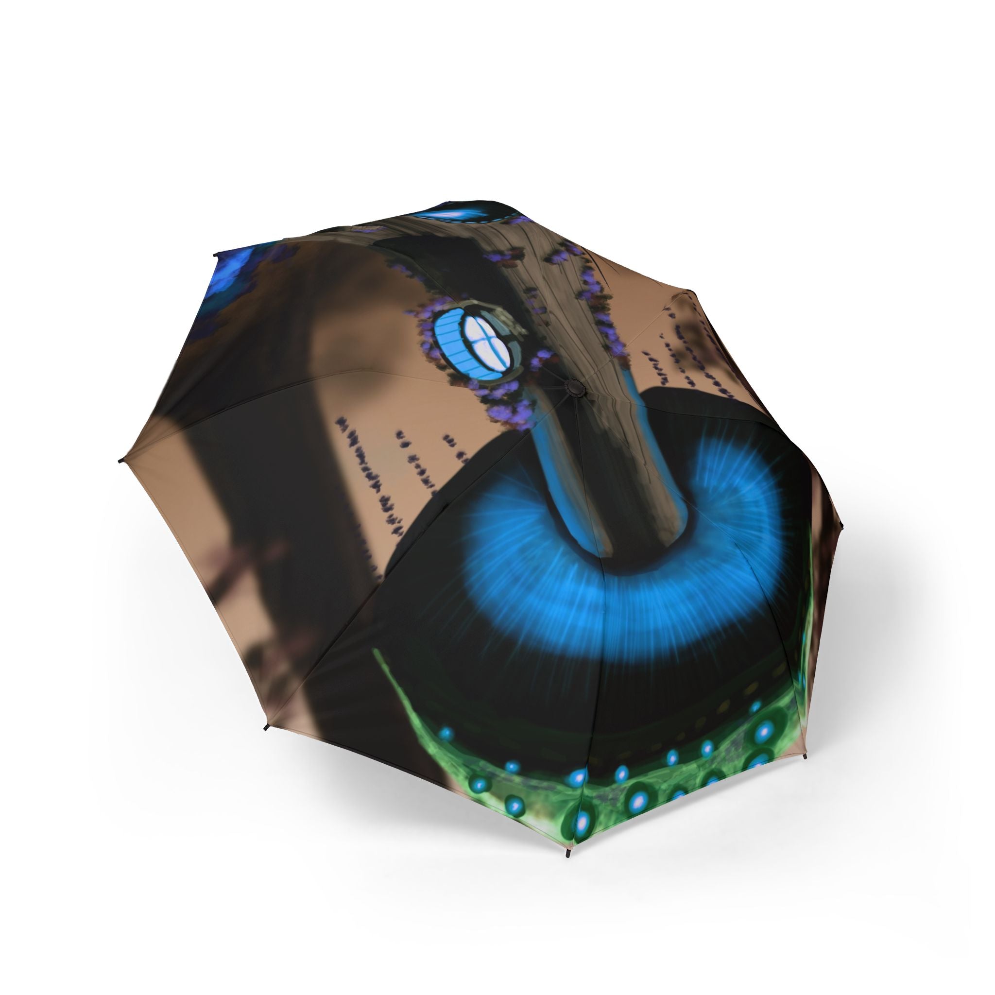 Peacock Feather Foldable Umbrella — Semi‑Automatic Compact Rain Umbrella
