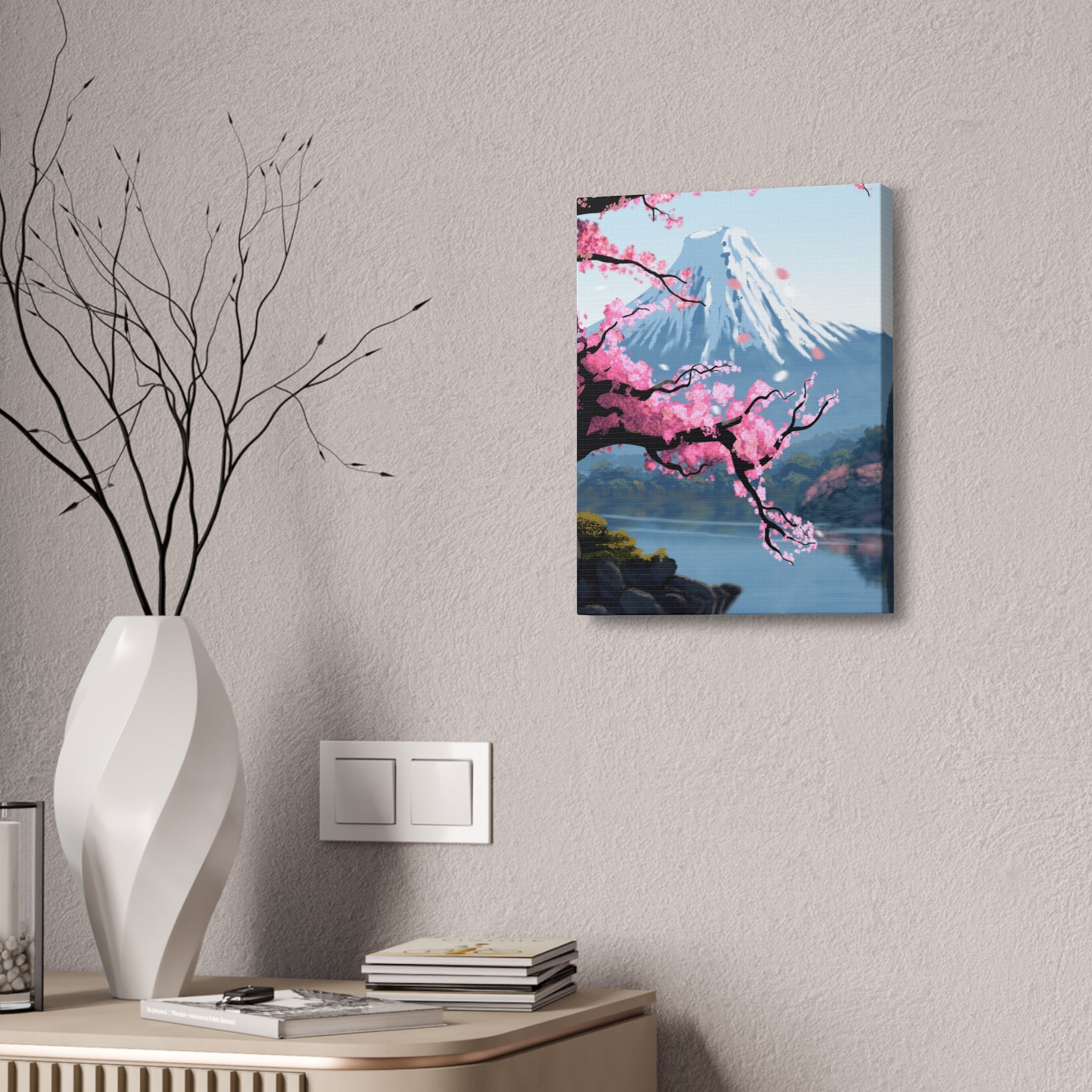 Canvas: Japanese Cherry Blossom Mount Fuji Stretched Wall Art