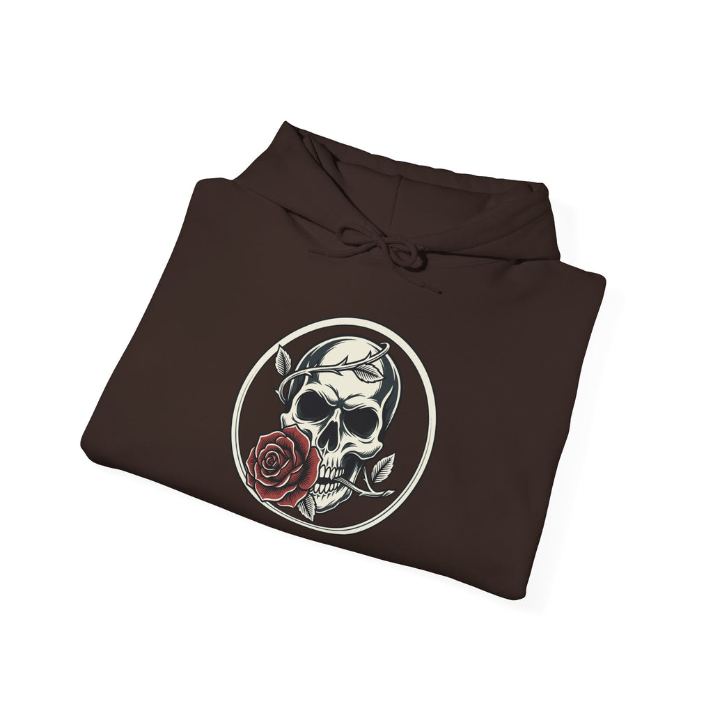 Skull & Rose Hoodie — Gothic Skull Rose Graphic Hooded Sweatshirt