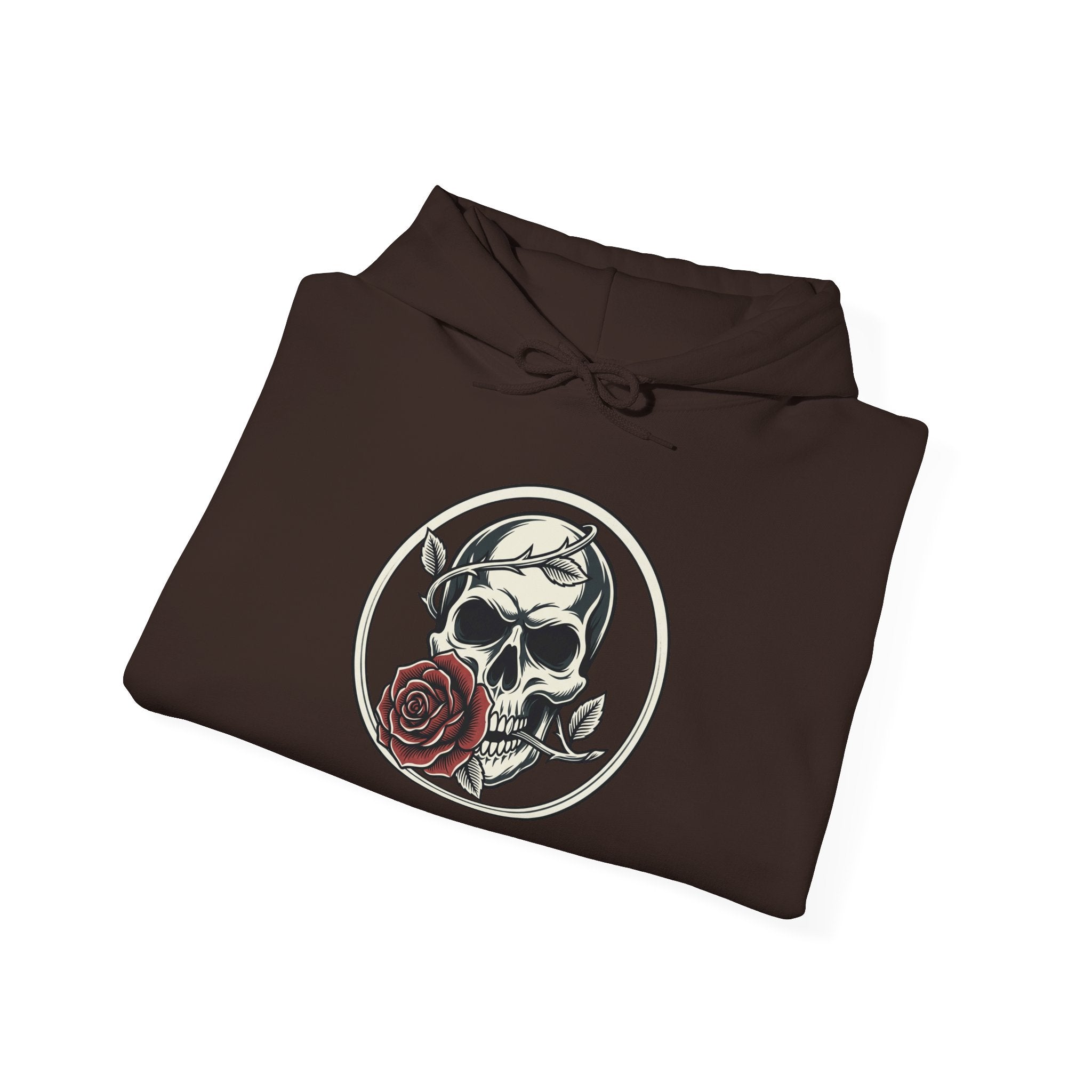Skull & Rose Hoodie — Gothic Skull Rose Graphic Hooded Sweatshirt