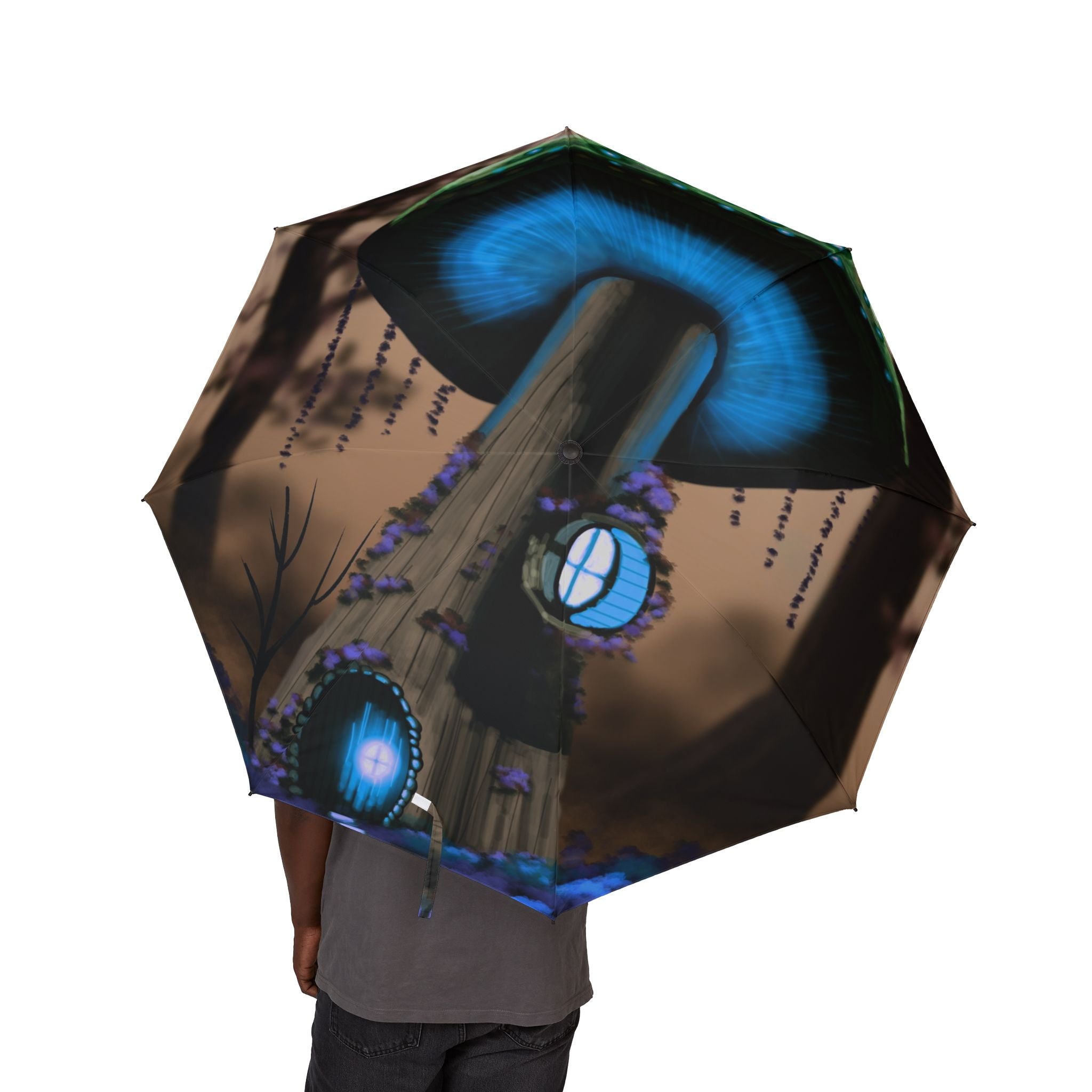 Peacock Feather Foldable Umbrella — Semi‑Automatic Compact Rain Umbrella