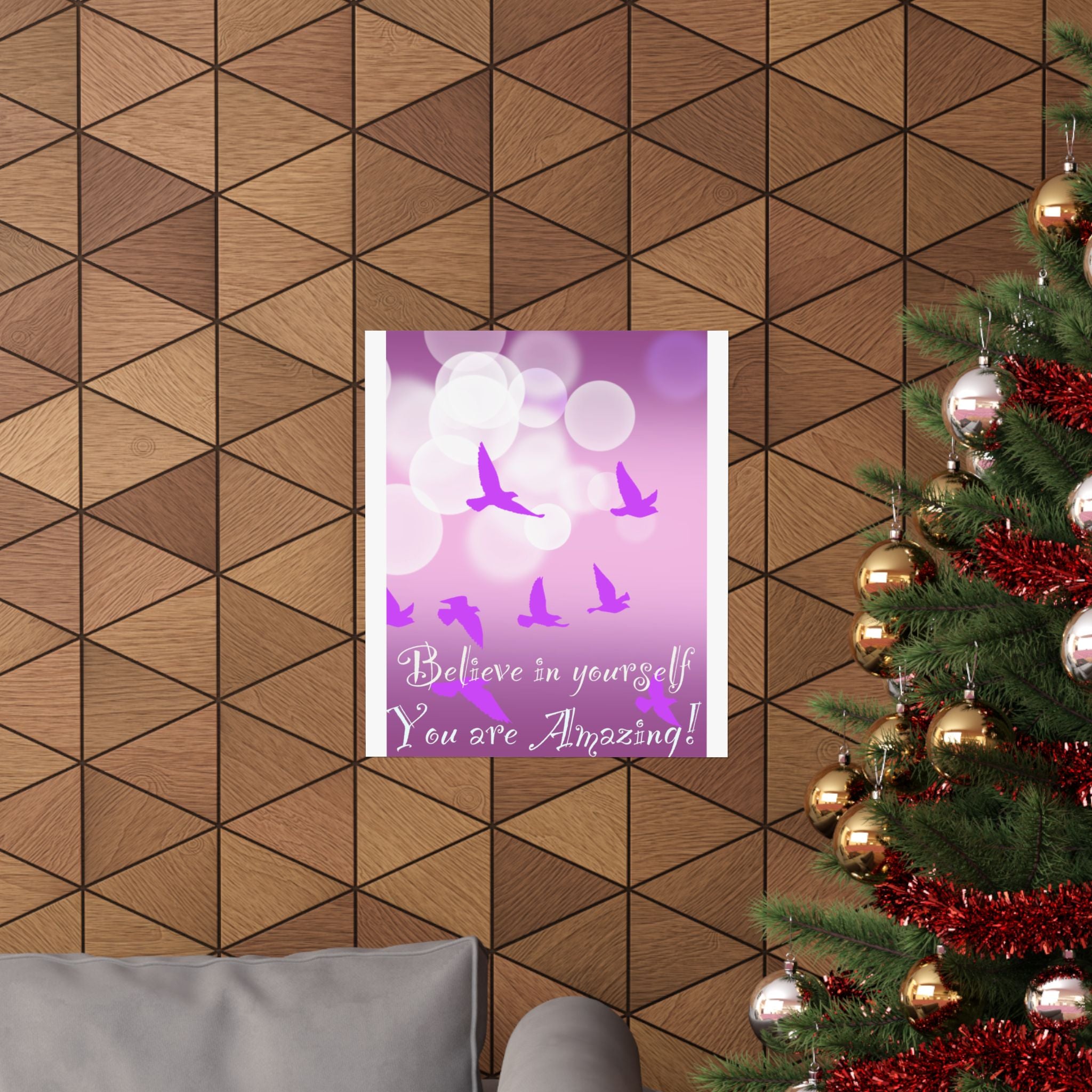 Believe in Yourself Inspirational Poster — Pink Birds Motivational Wall Art