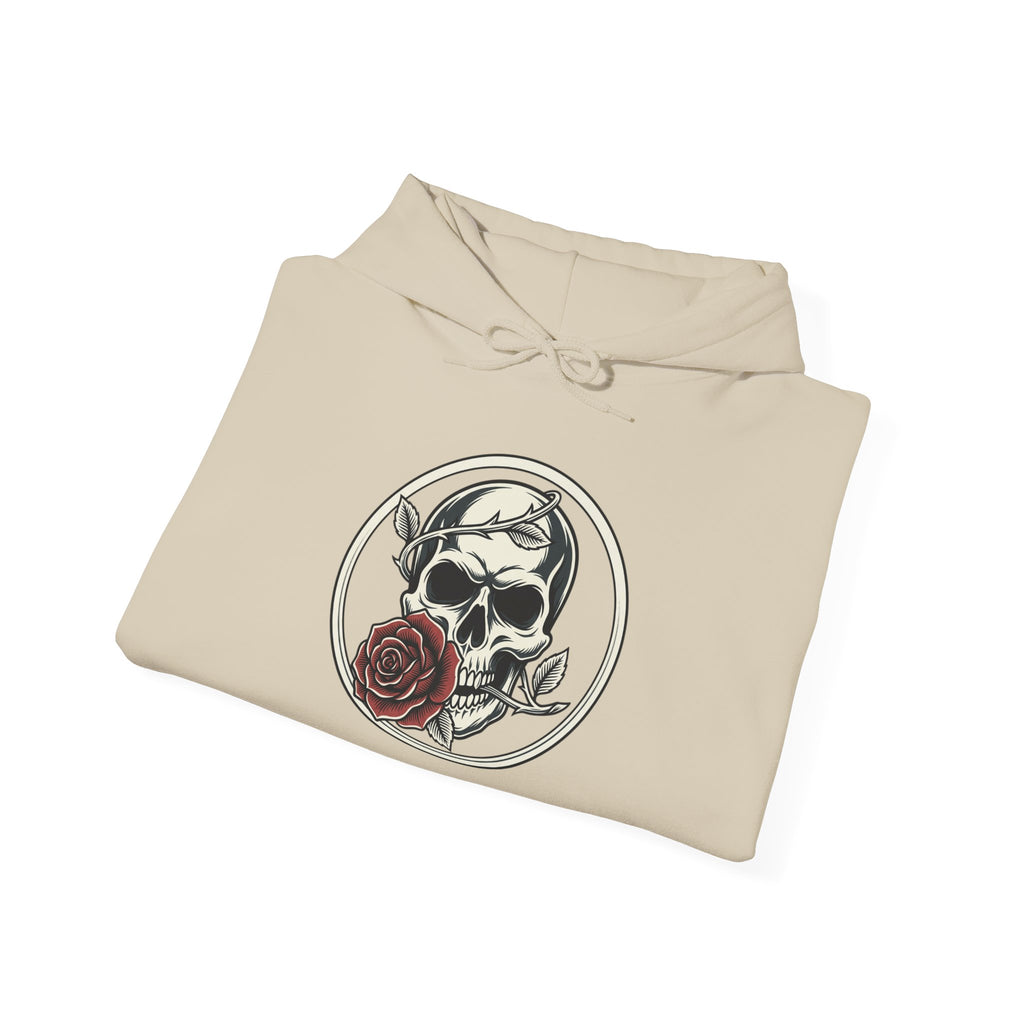 Skull & Rose Hoodie — Gothic Skull Rose Graphic Hooded Sweatshirt