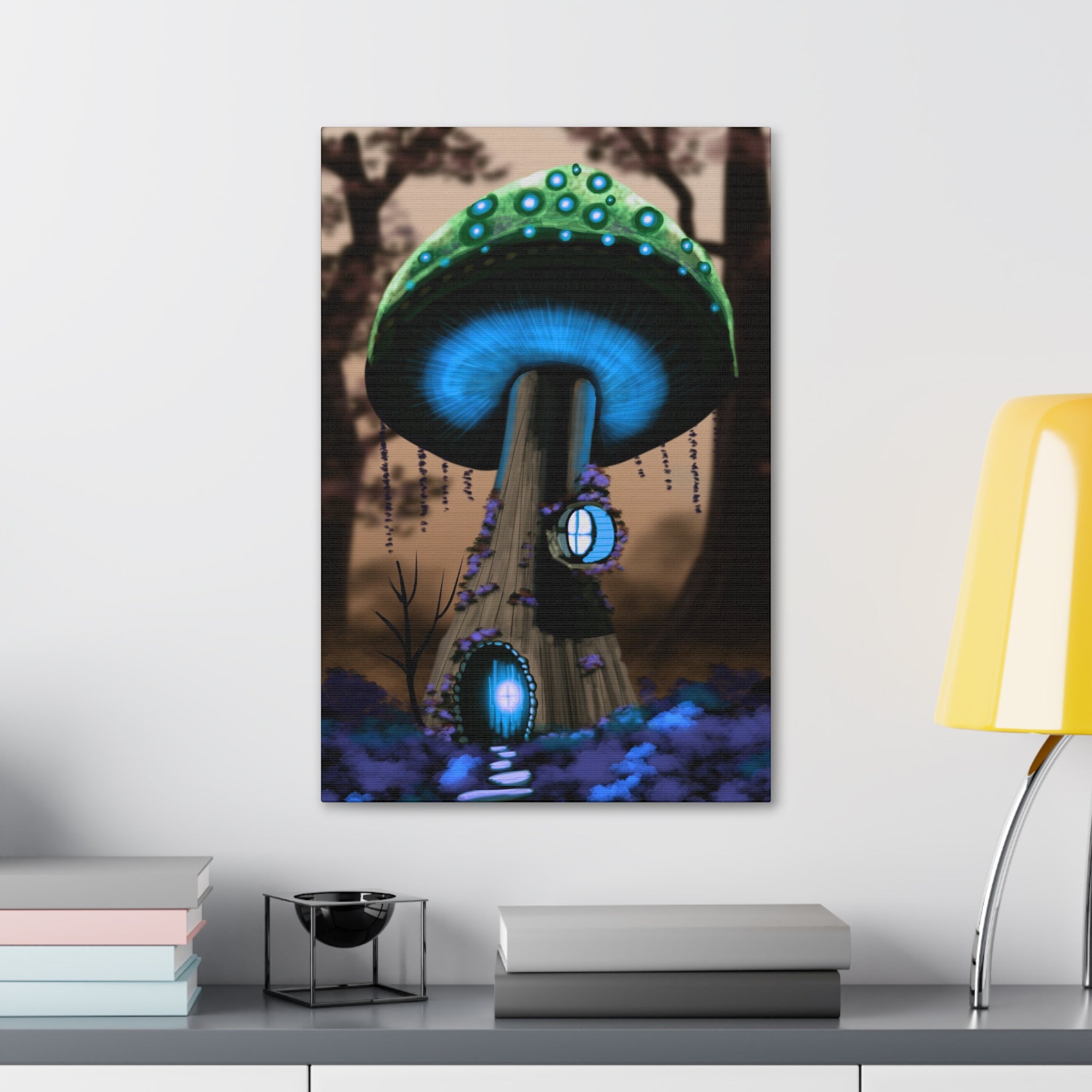 Mushroom House Canvas Print — Fantasy Woodland Wall Art