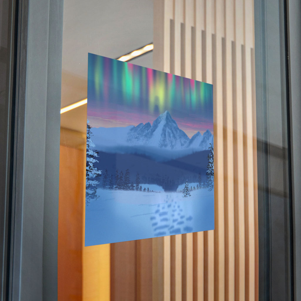 Aurora Mountain Die-Cut Sticker — Winter Snowscape Sticker