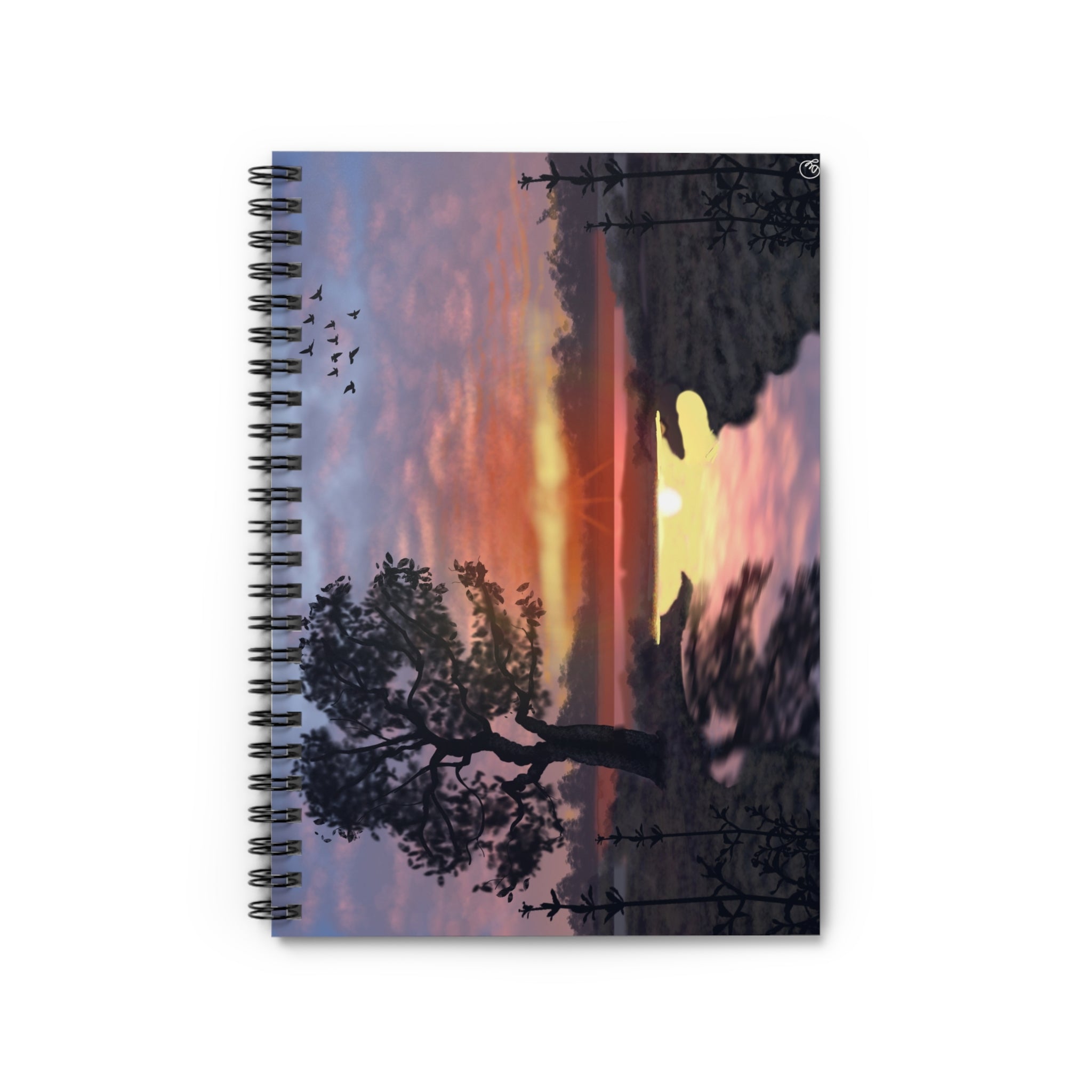 Sunset Silhouette Spiral Notebook — Tree & Birds Ruled Journal