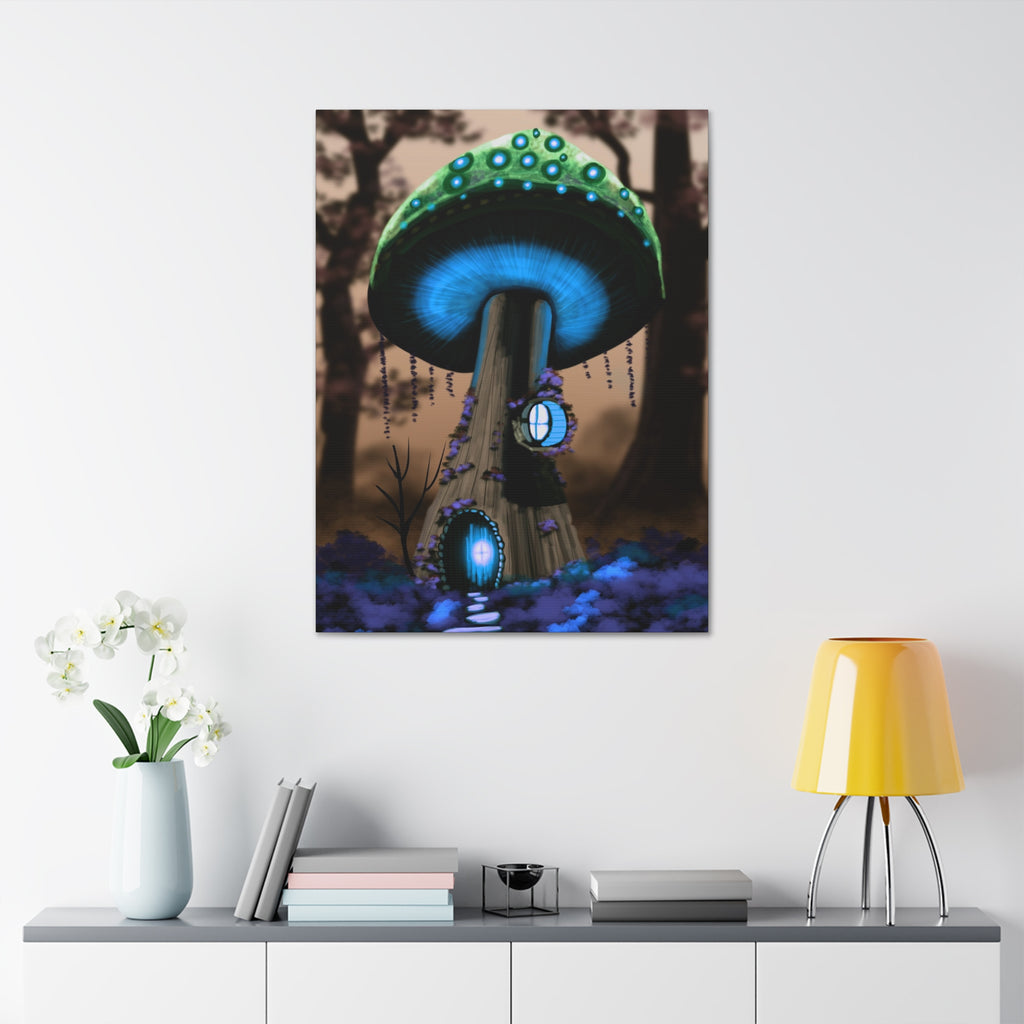 Mushroom House Canvas Print — Fantasy Woodland Wall Art