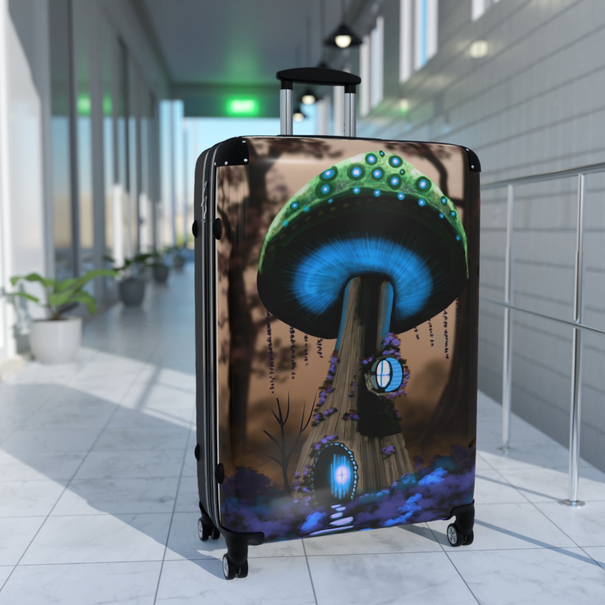 Glow Mushroom Suitcase — Fantasy Luggage with Neon Fungi Design