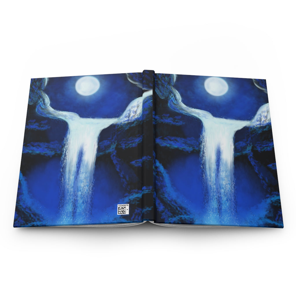 Moonlit Waterfall Hardcover Journal — Blue Fantasy Notebook for Dreams, Reflection & Creative Writing