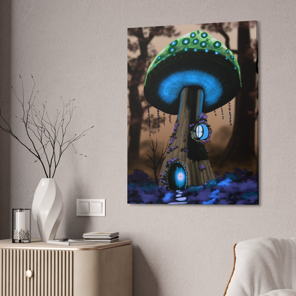 Mushroom House Canvas Print — Fantasy Woodland Wall Art