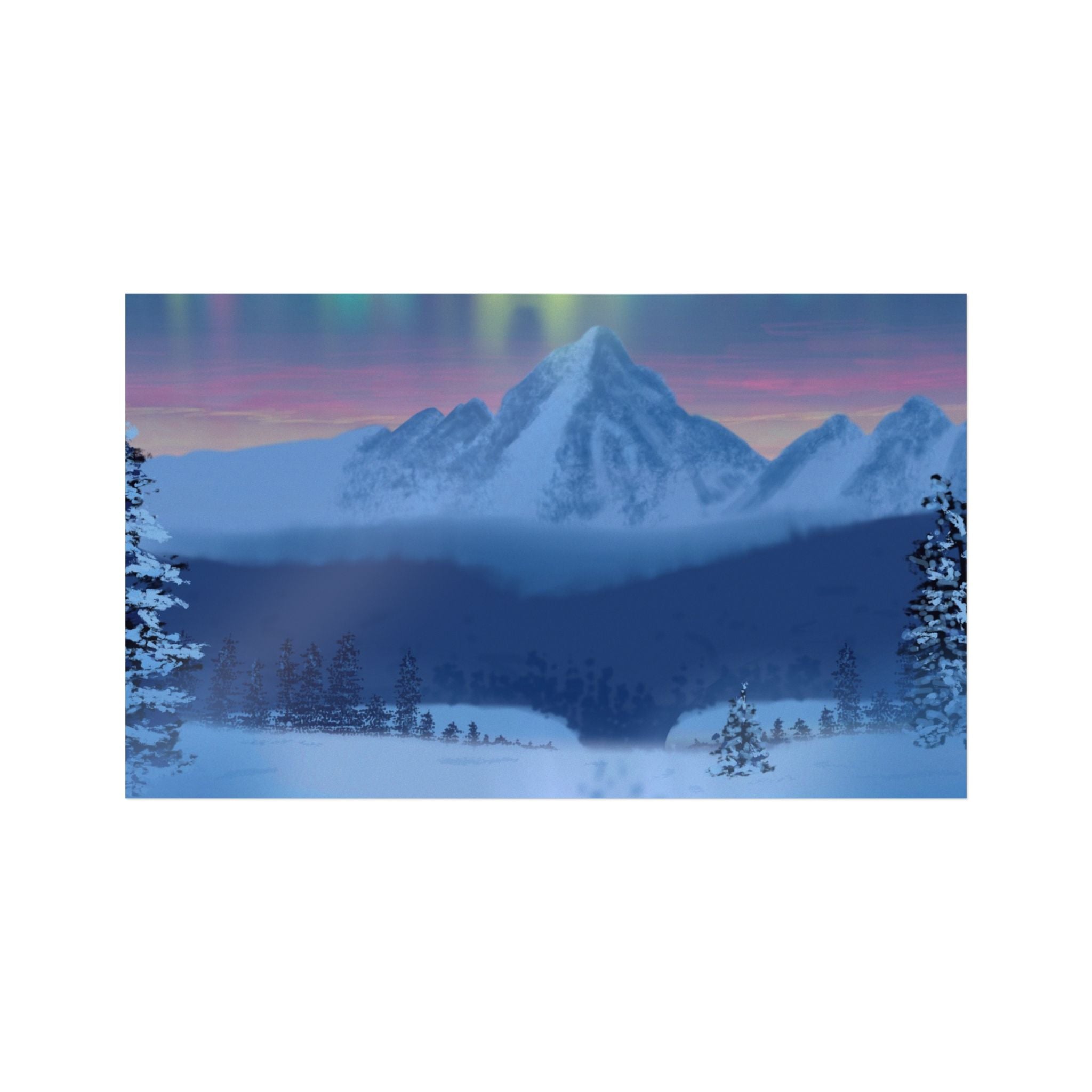 Aurora Mountain Die-Cut Sticker — Winter Snowscape Sticker