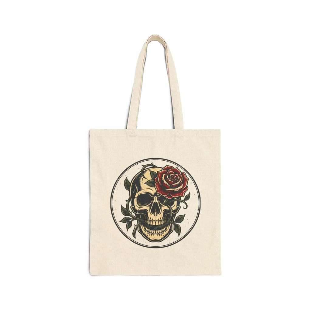 Skull & Rose Tote Bag — Gothic Canvas Shopper for Everyday, Concerts & Halloween