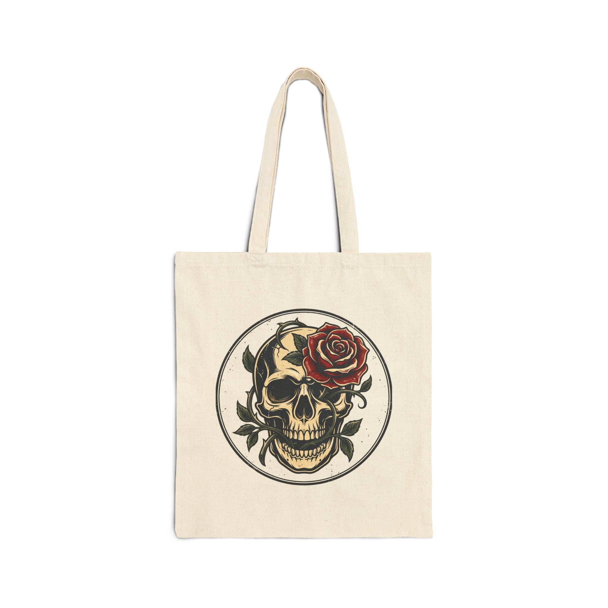 Skull & Rose Tote Bag — Gothic Canvas Shopper for Everyday, Concerts & Halloween