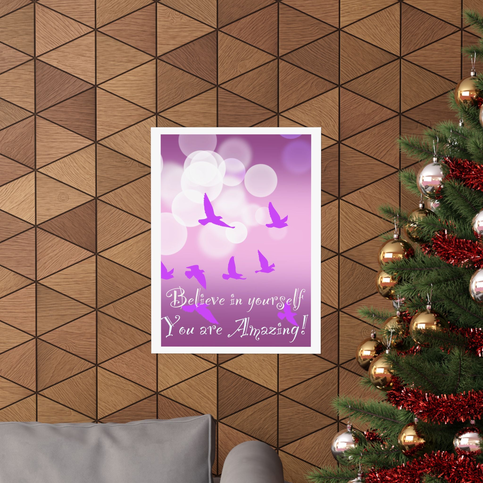 Believe in Yourself Inspirational Poster — Pink Birds Motivational Wall Art