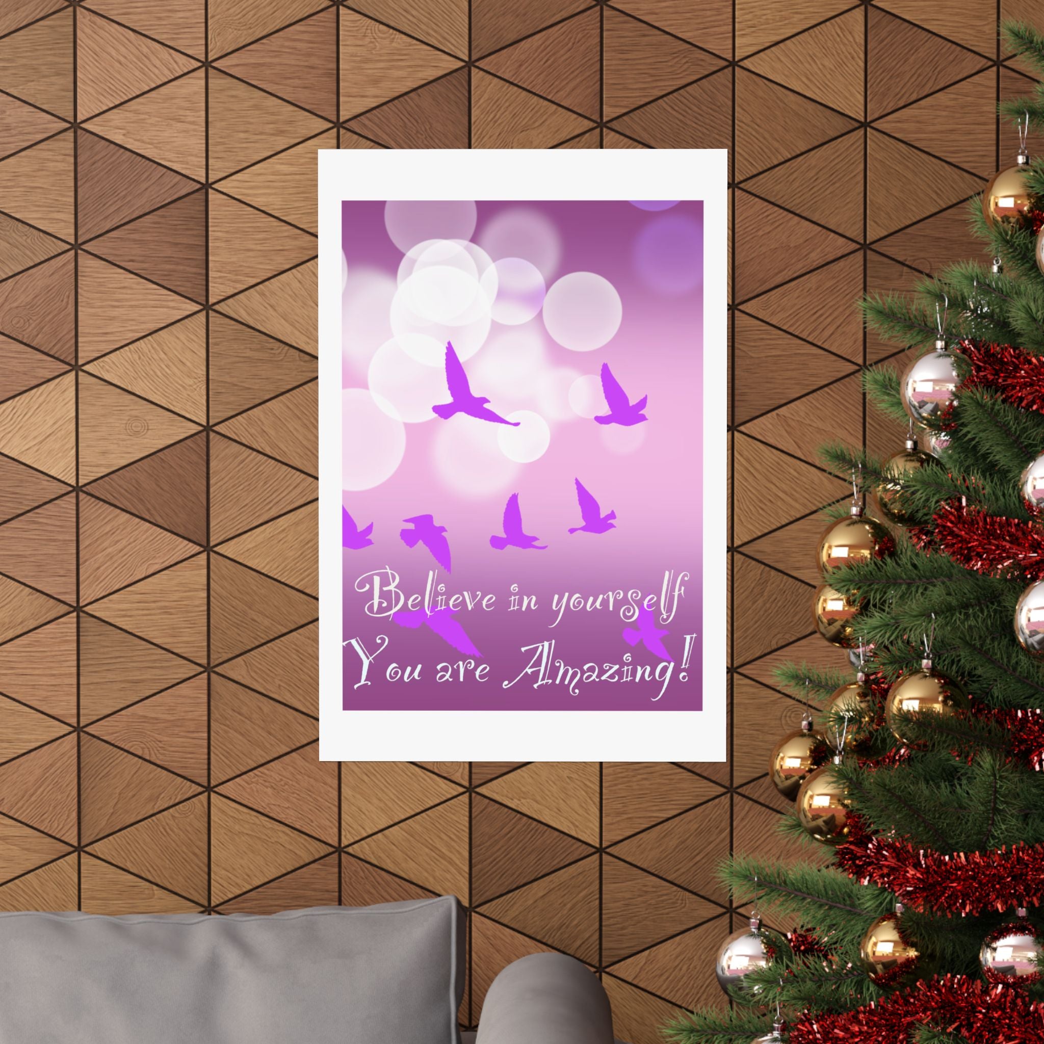 Believe in Yourself Inspirational Poster — Pink Birds Motivational Wall Art
