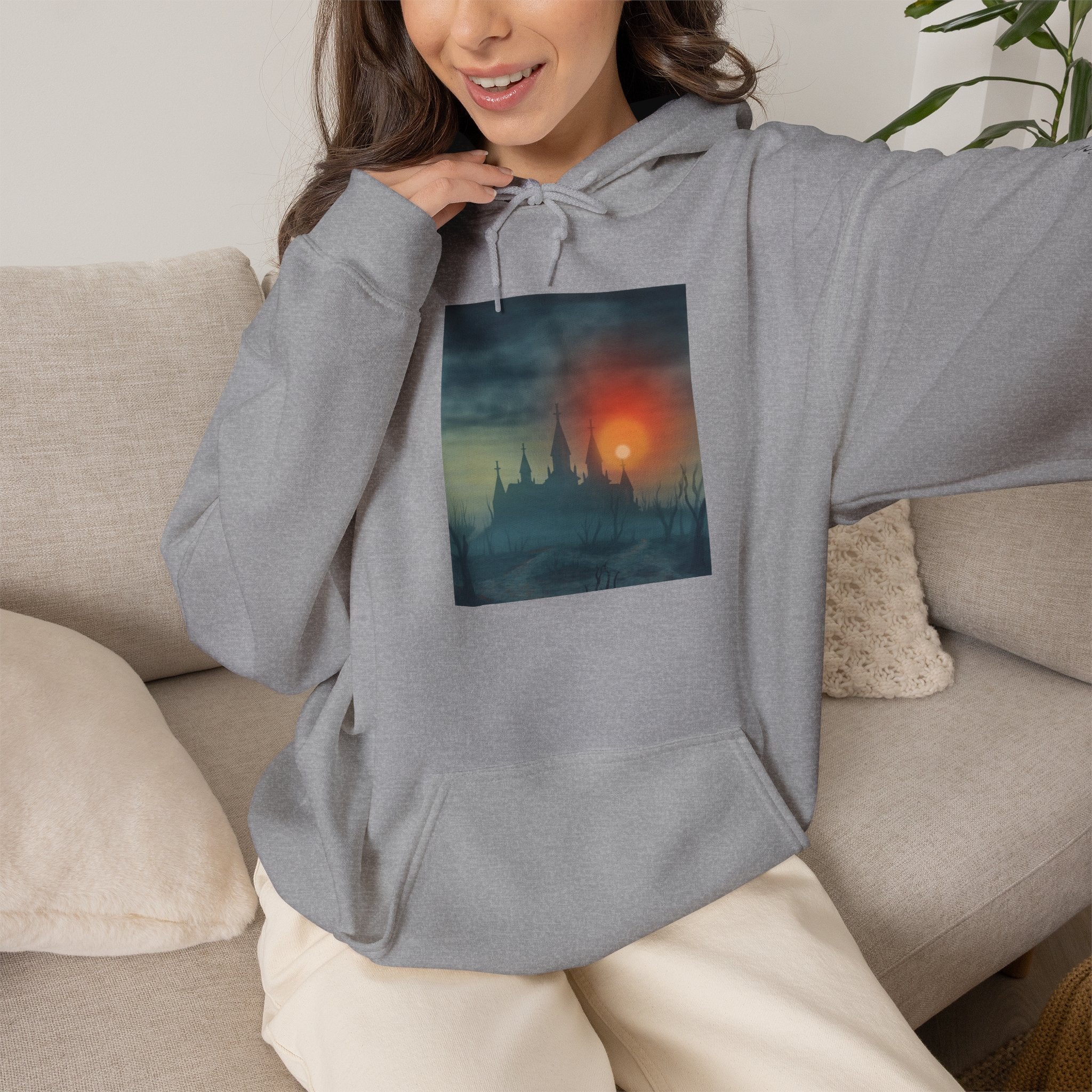 Sunset Castle Hoodie — Atmospheric Fantasy Landscape Sweatshirt