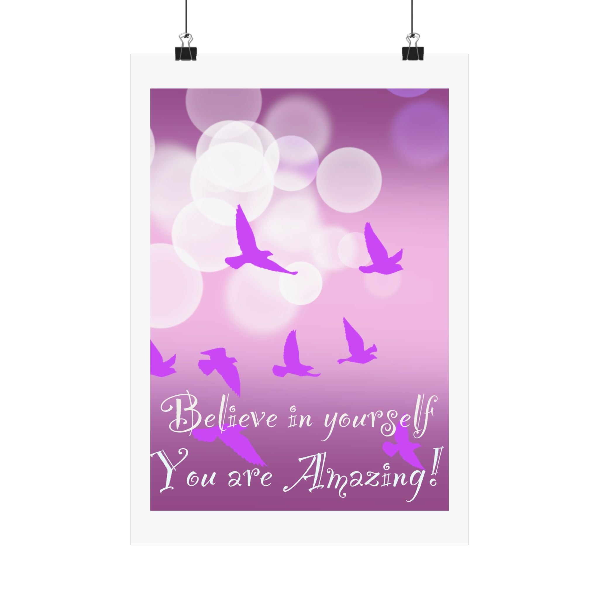 Believe in Yourself Inspirational Poster — Pink Birds Motivational Wall Art