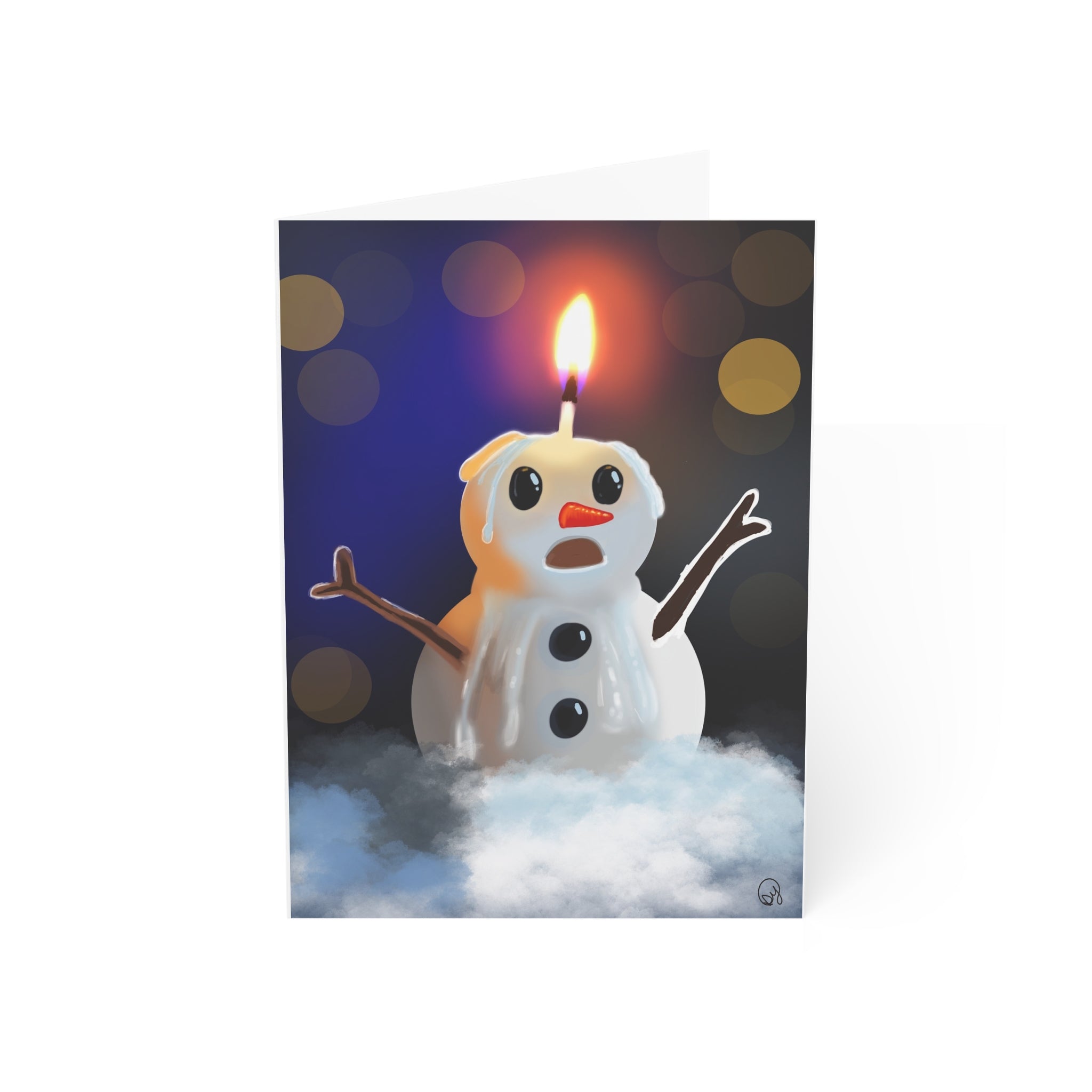 Holiday Candle Snowman Greeting Card — Funny Winter Birthday & Christmas Note (1/10/30/50 pcs)