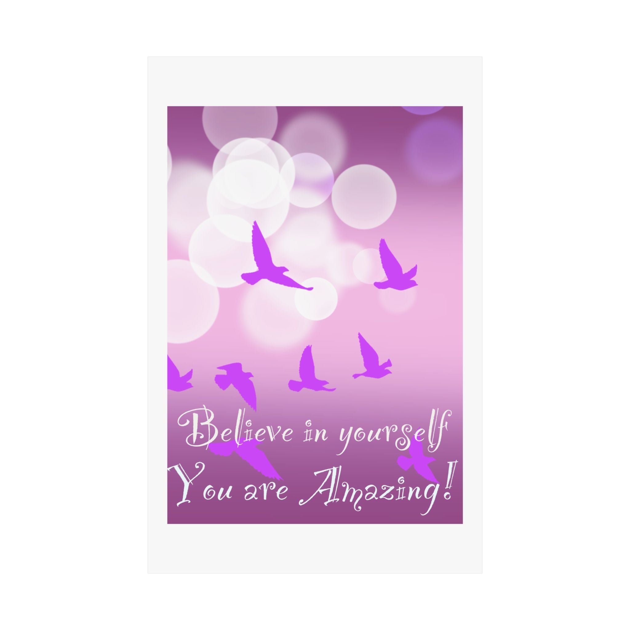 Believe in Yourself Inspirational Poster — Pink Birds Motivational Wall Art