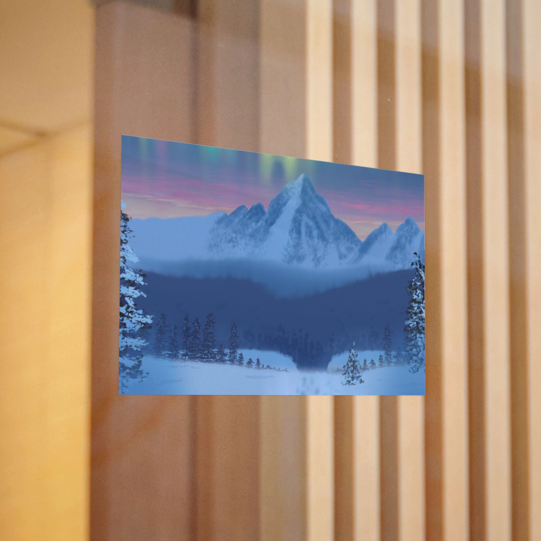 Aurora Mountain Die-Cut Sticker — Winter Snowscape Sticker