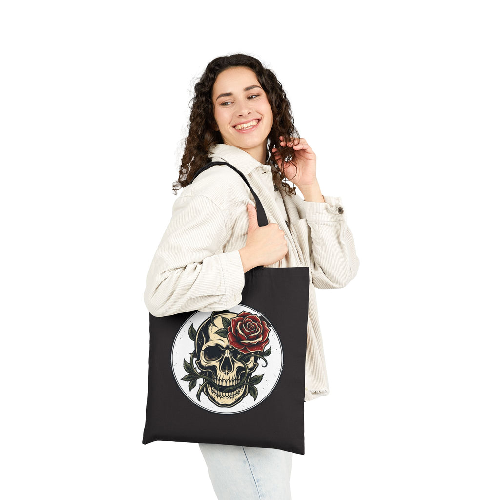 Skull & Rose Tote Bag — Gothic Canvas Shopper for Everyday, Concerts & Halloween